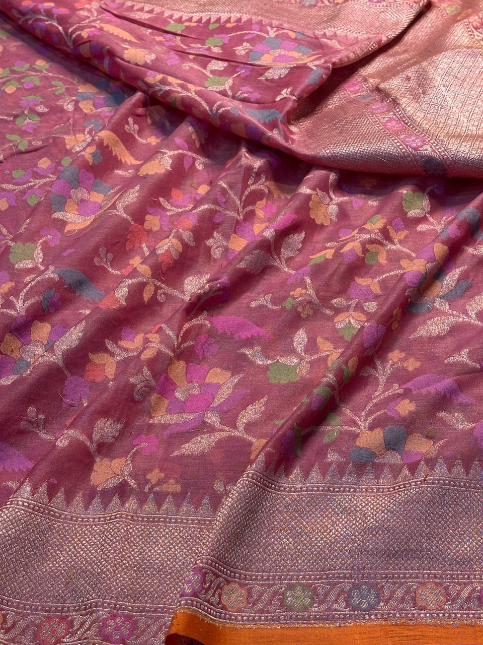 Mulberry Pink Banarasi Cotton Jamdani Saree