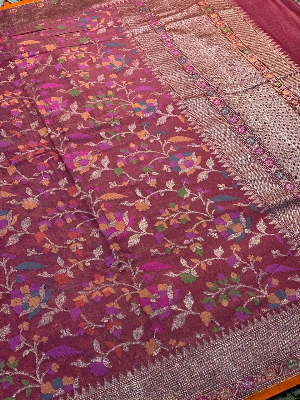 Mulberry Pink Banarasi Cotton Jamdani Saree