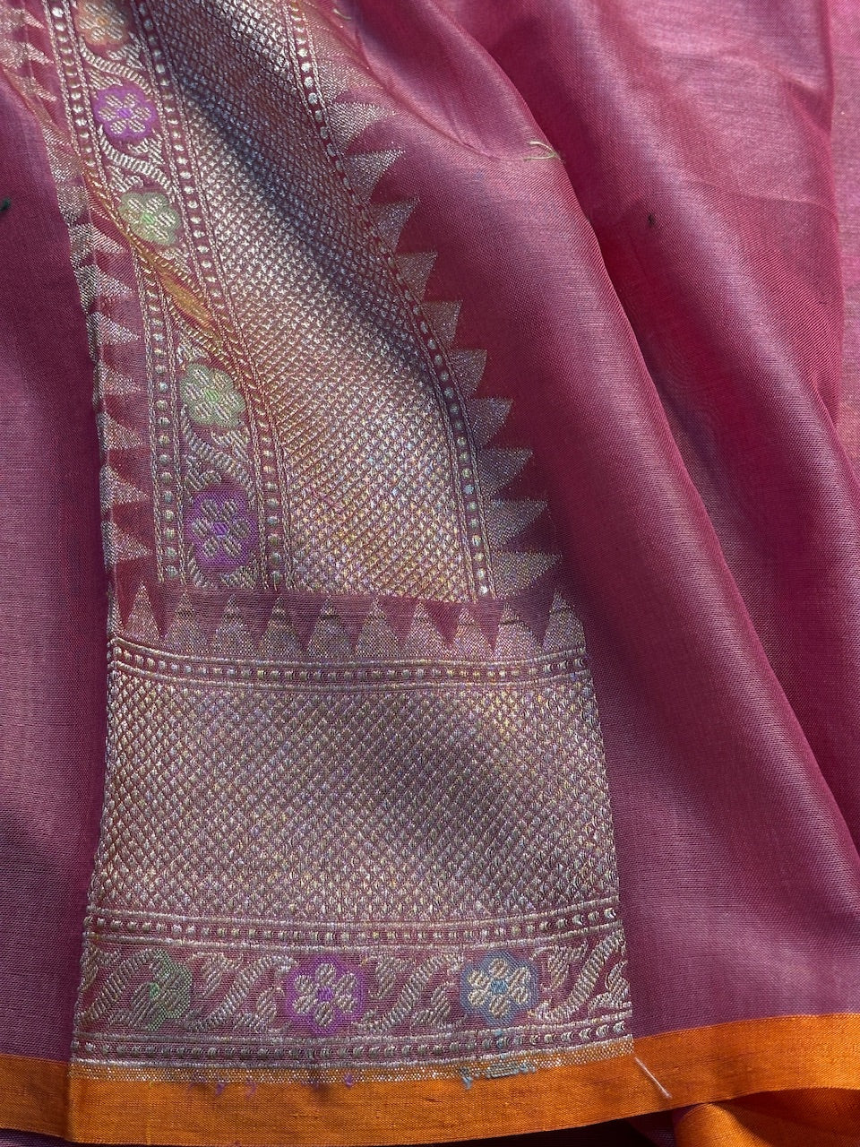 Mulberry Pink Banarasi Cotton Jamdani Saree