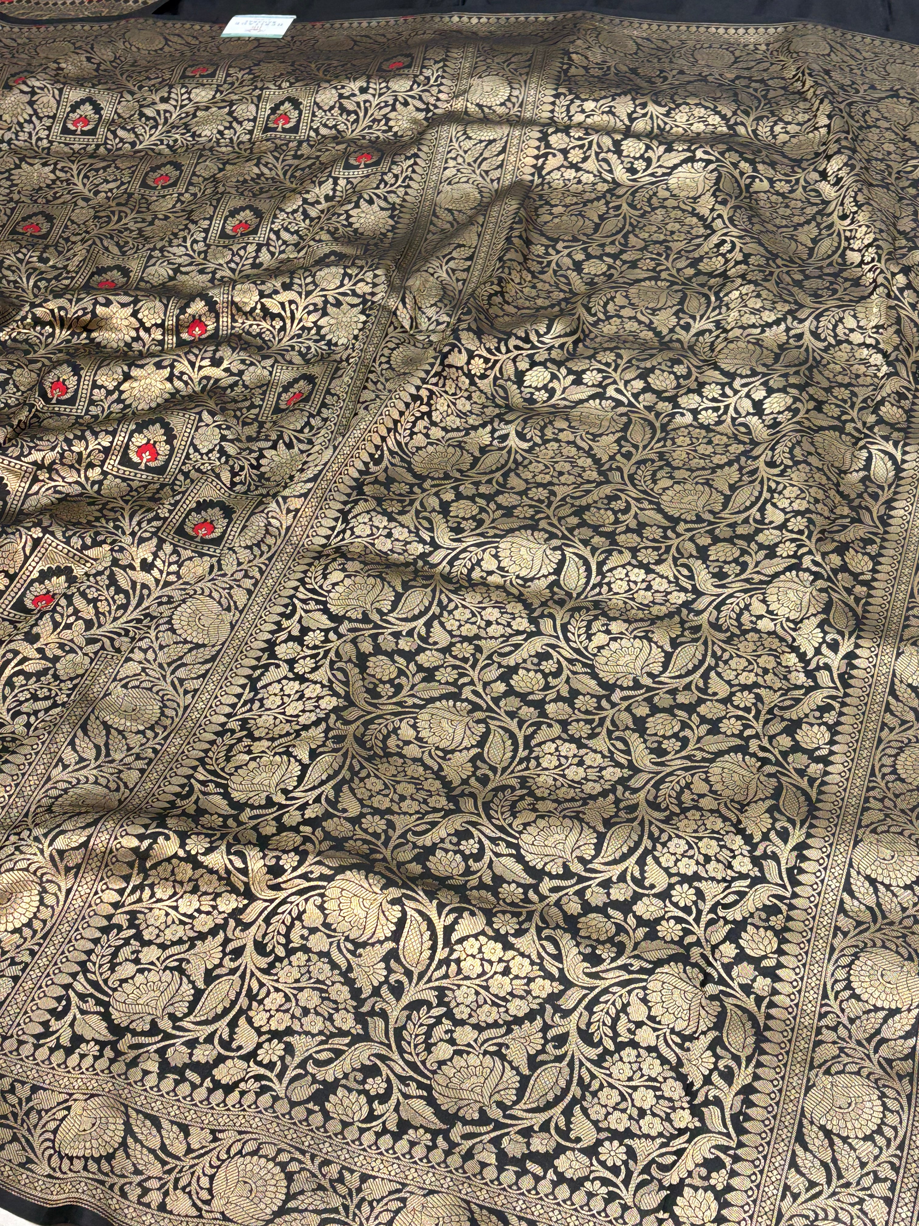 Black Banarasi Katan Silk Brocade Meenakari Saree with Rich Zari Border