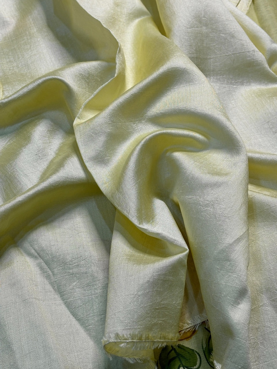 Pastel Lemon Yellow Pure Sheer Organza Handprinted Saree