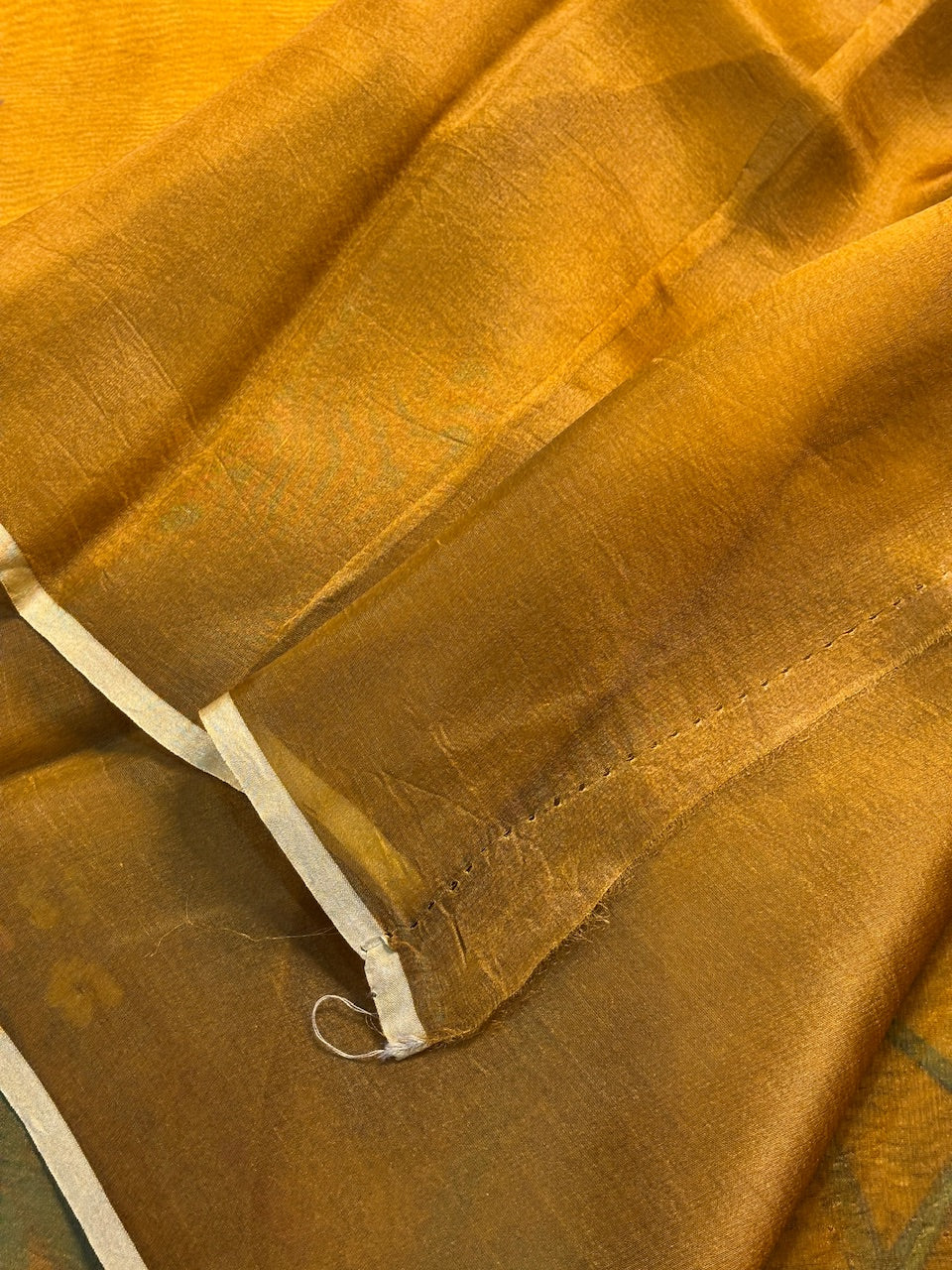 Mustard Yellow Pure Sheer Organza Handprinted Saree