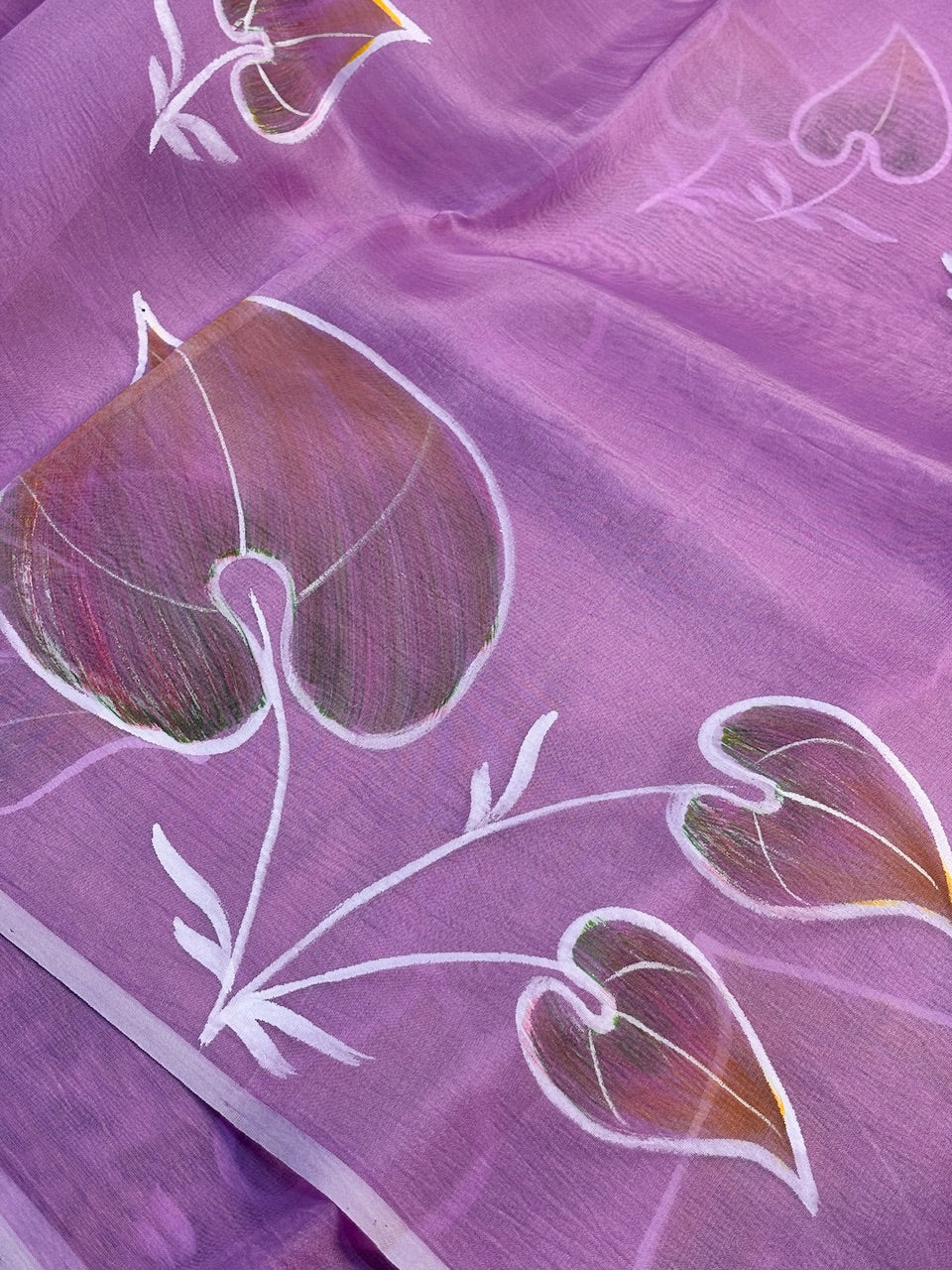 Pink Pure Sheer Organza Handprinted Saree
