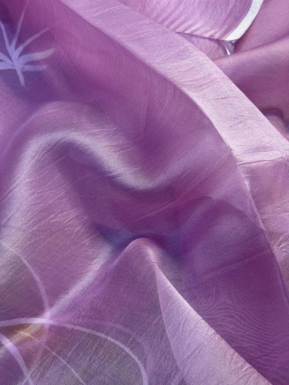Pink Pure Sheer Organza Handprinted Saree