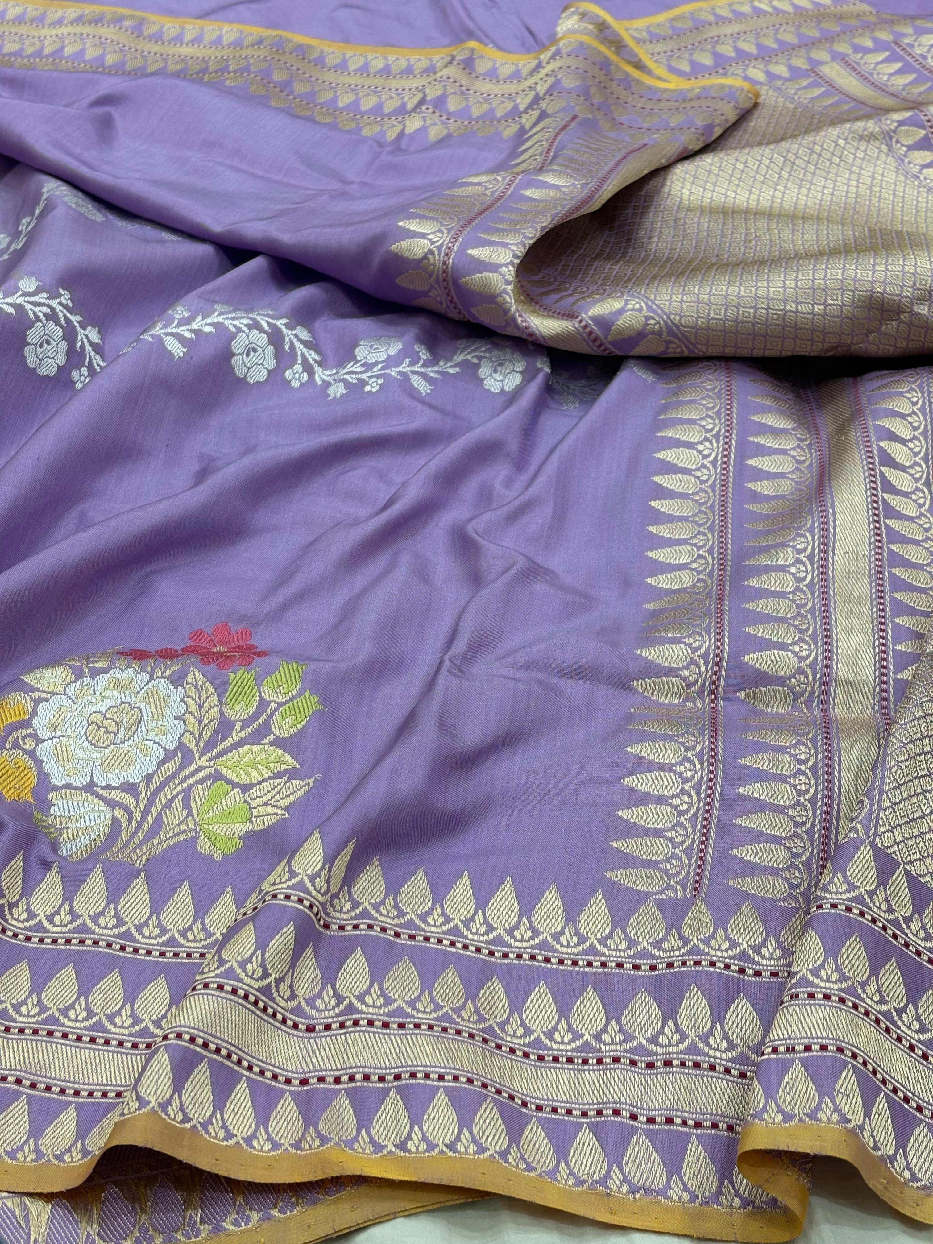 Lavender Banarasi Pure Katan Silk Handwoven Saree