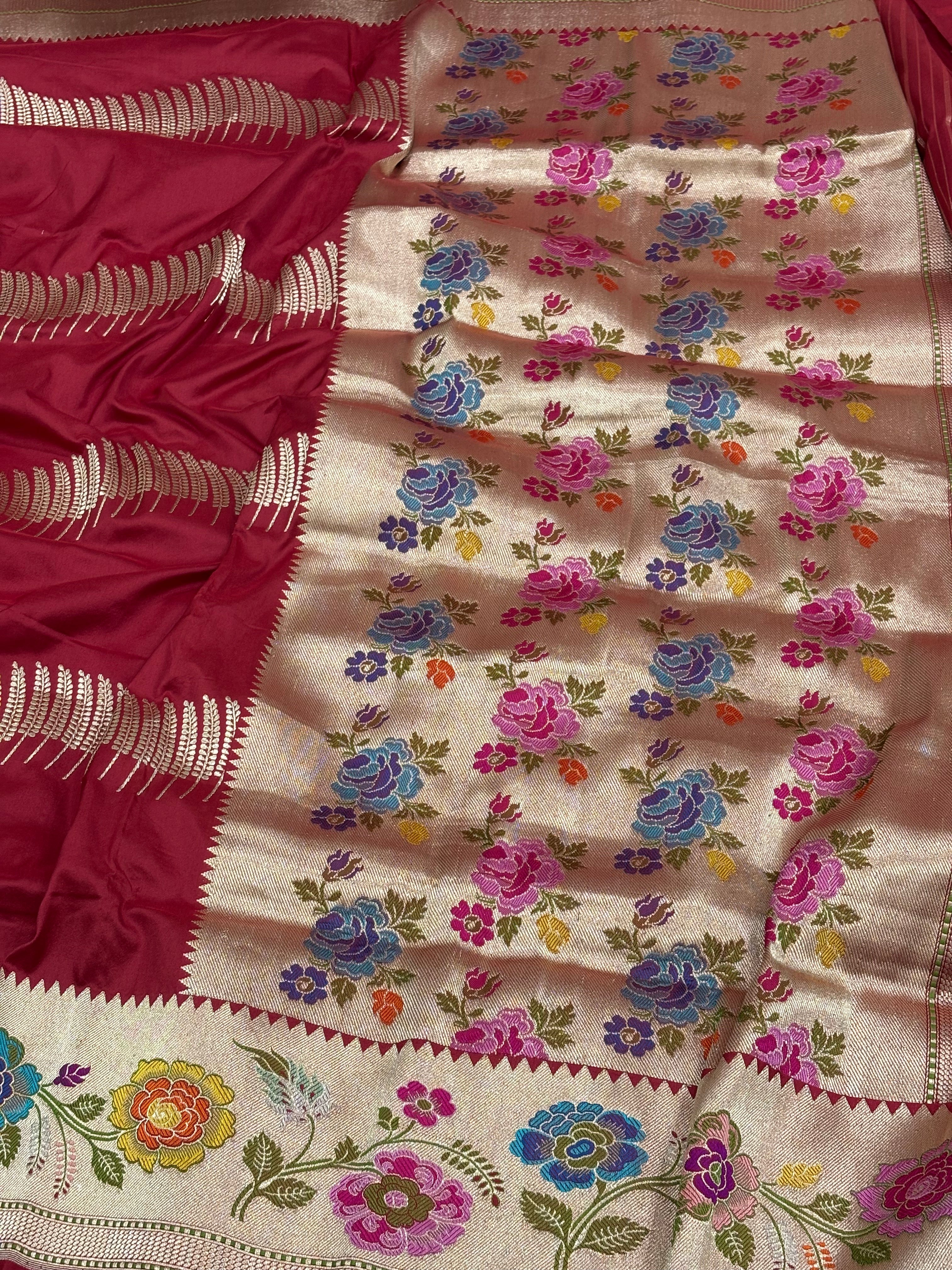 Red Banarasi Pure Katan Silk Handwoven Saree