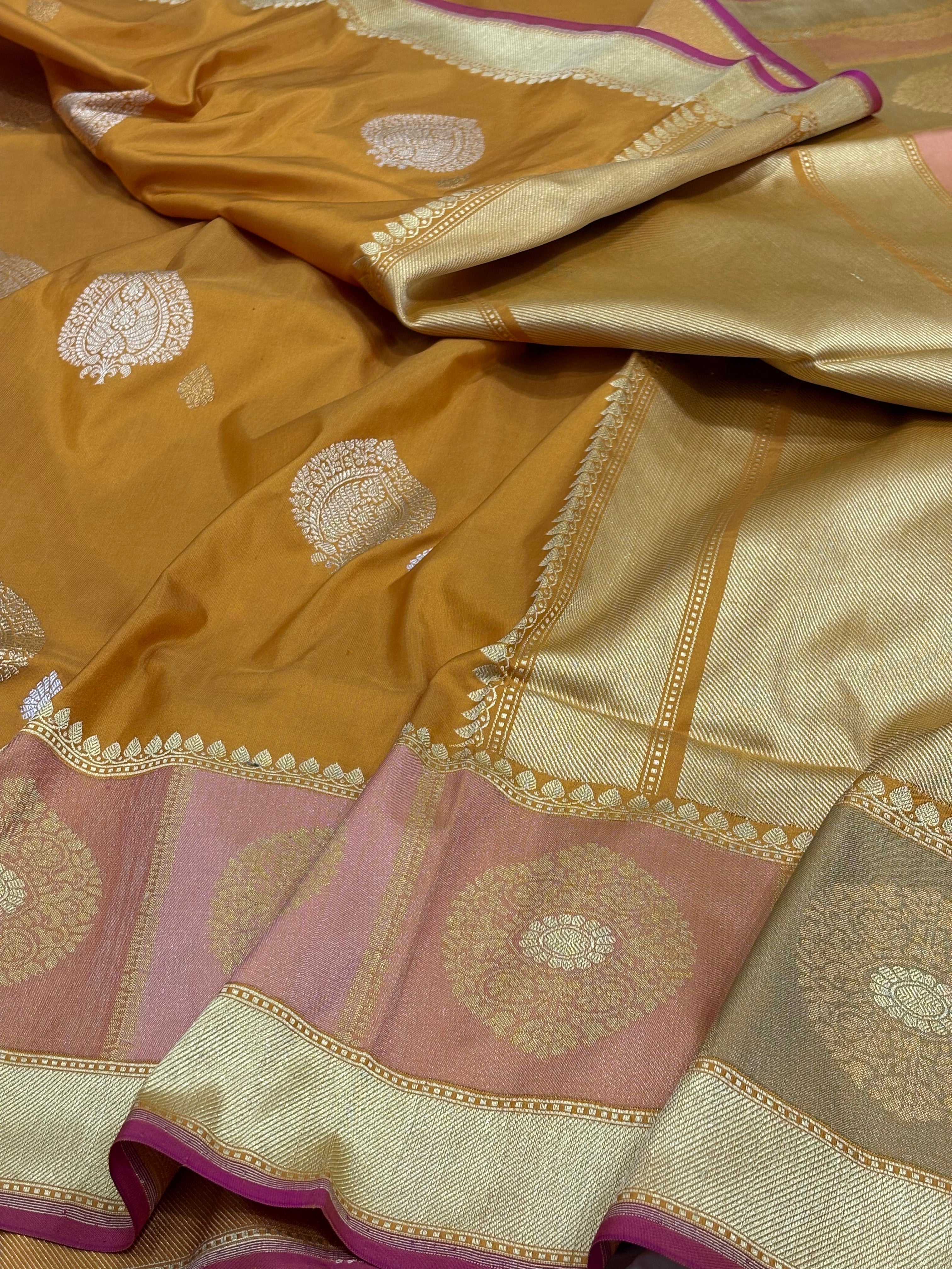 Yellow Banarasi Pure Katan Silk Handwoven Saree