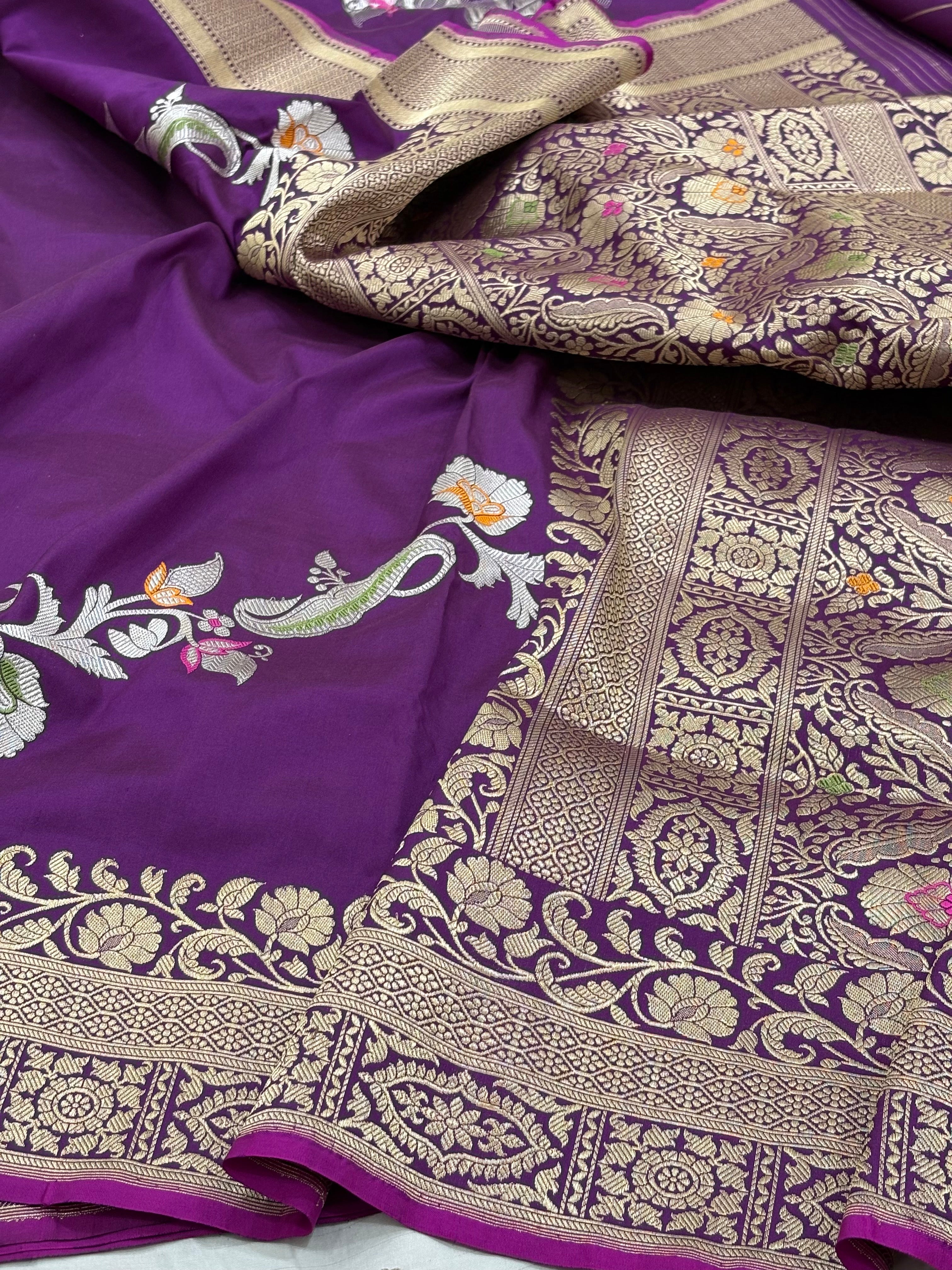 Purple Banarasi Pure Katan Silk Handwoven Saree
