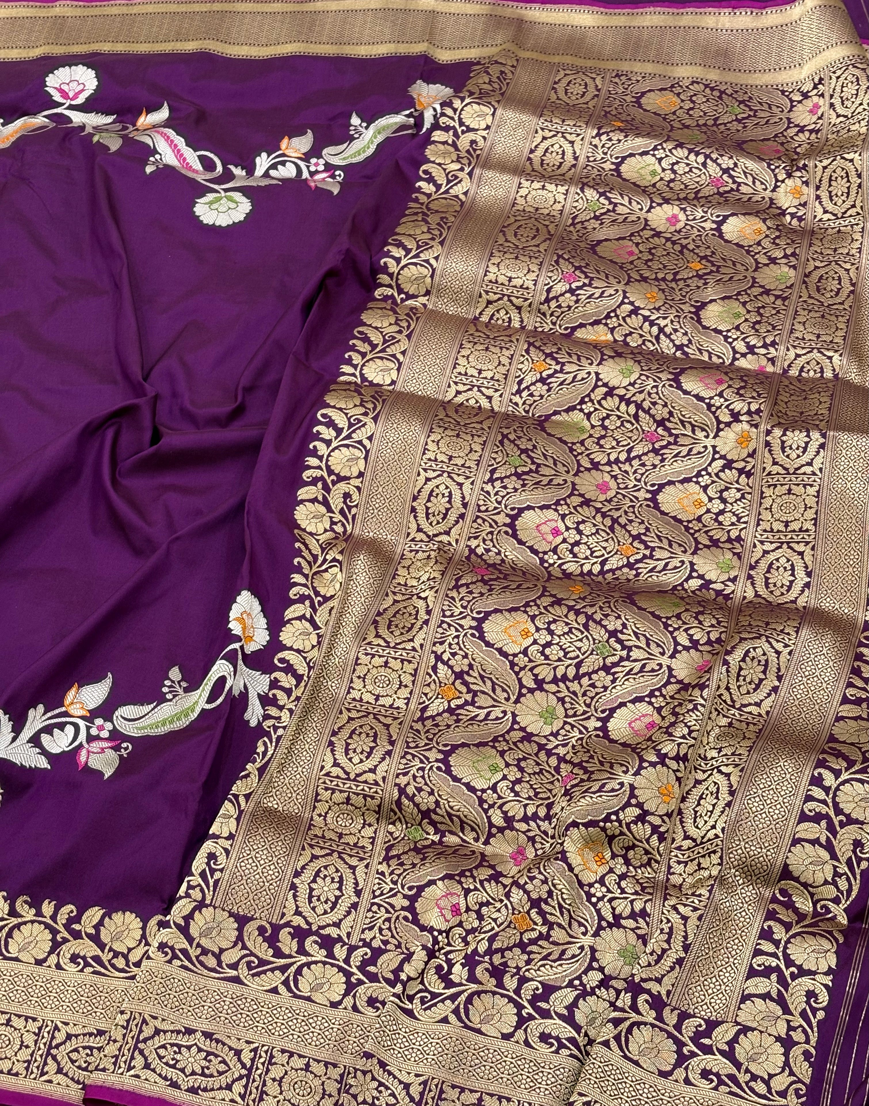 Purple Banarasi Pure Katan Silk Handwoven Saree