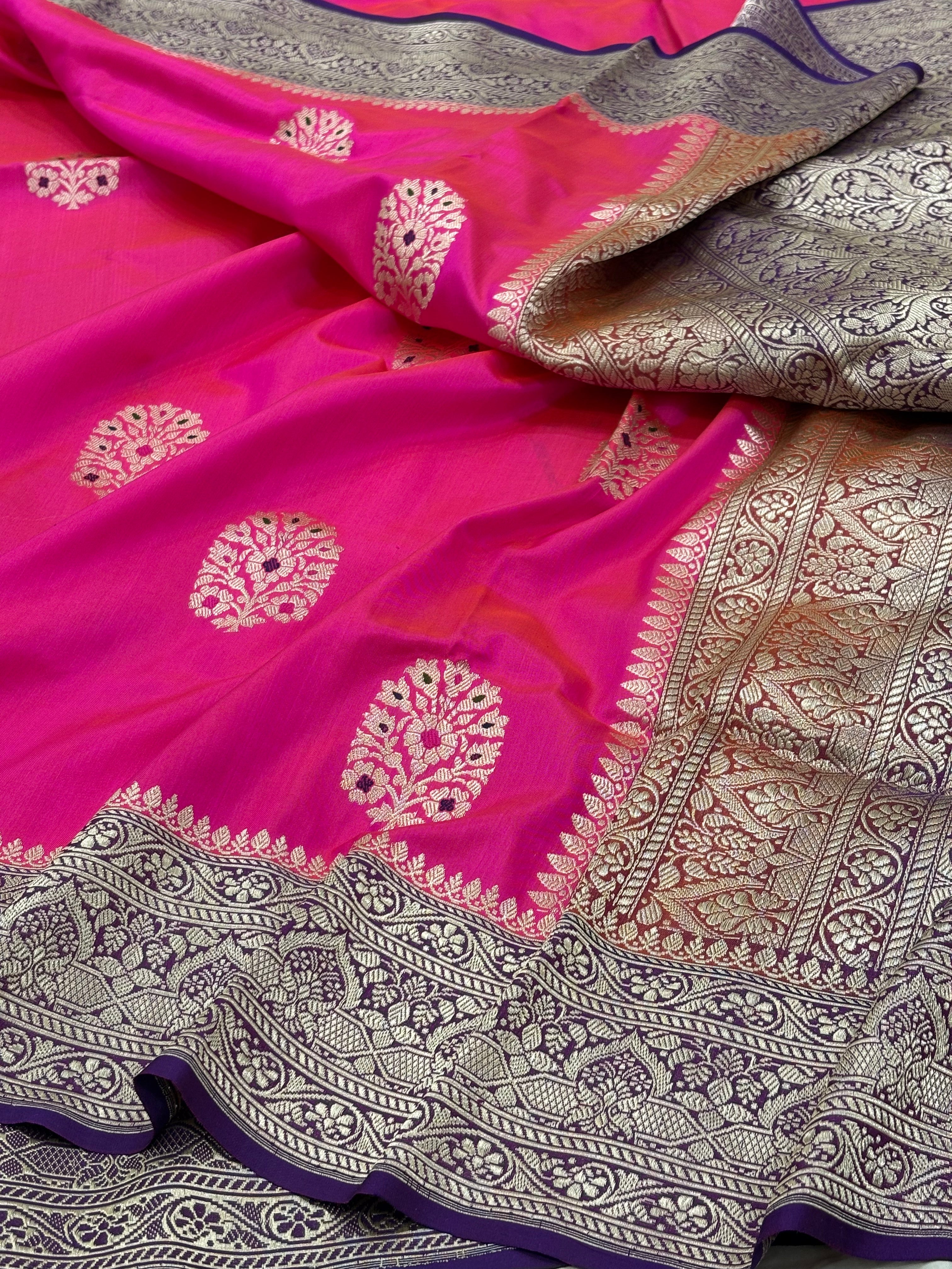 Rani Pink Banarasi Pure Katan Silk Handwoven Saree