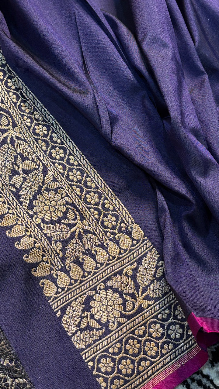 Navy Blue Pure Brocade Banarasi Silk Handwoven Saree