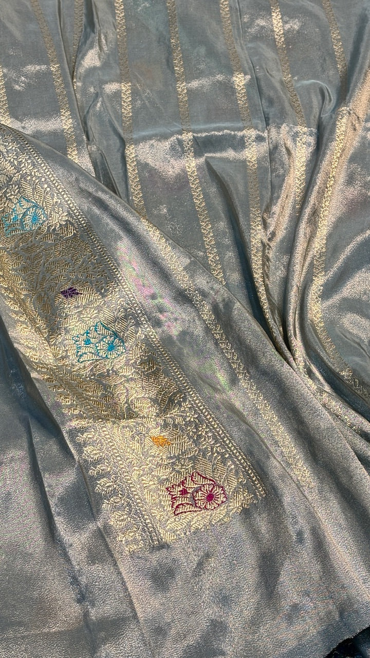 Grey Tissue Banarasi Silk Handwoven Saree