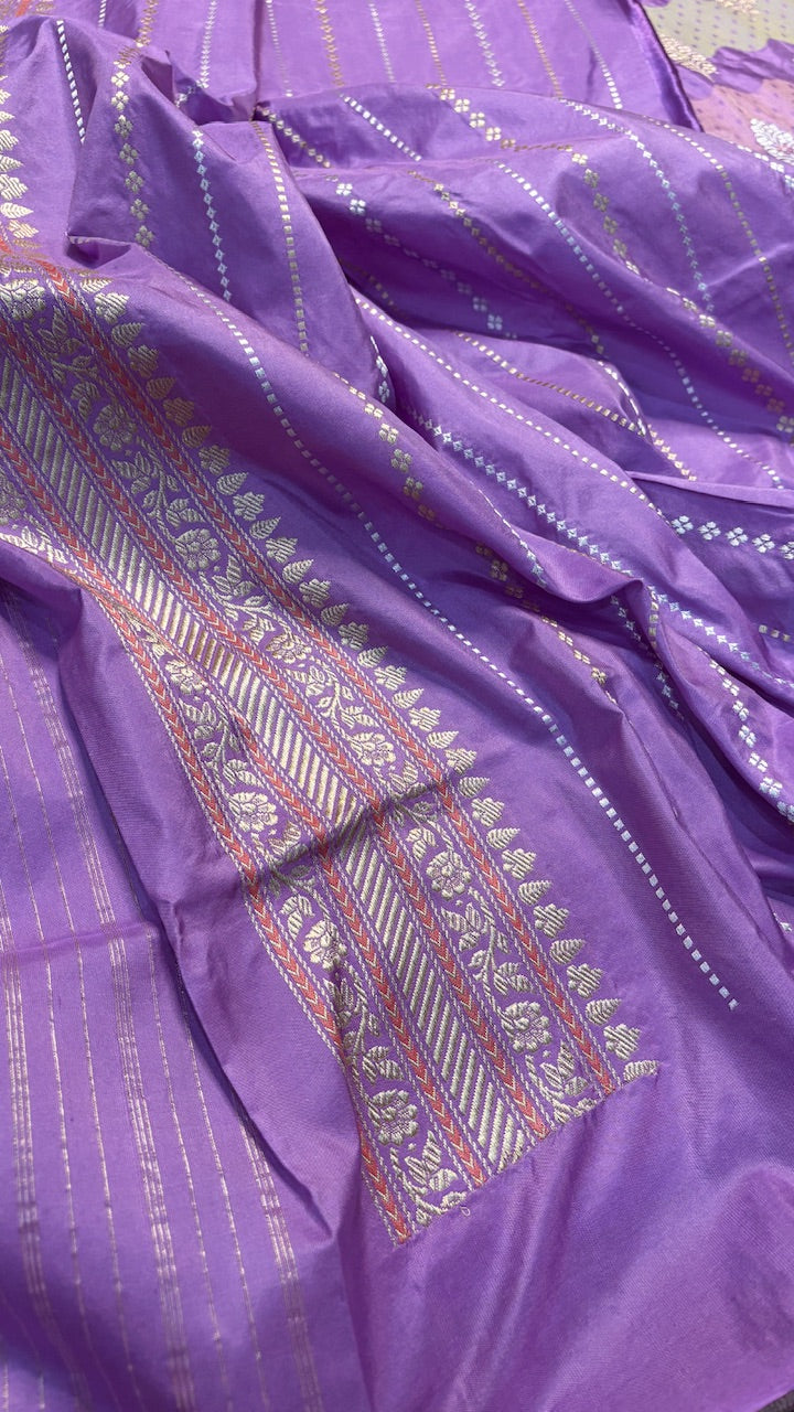 Lavender Pure Banarasi Rangkaat Katan Silk Saree