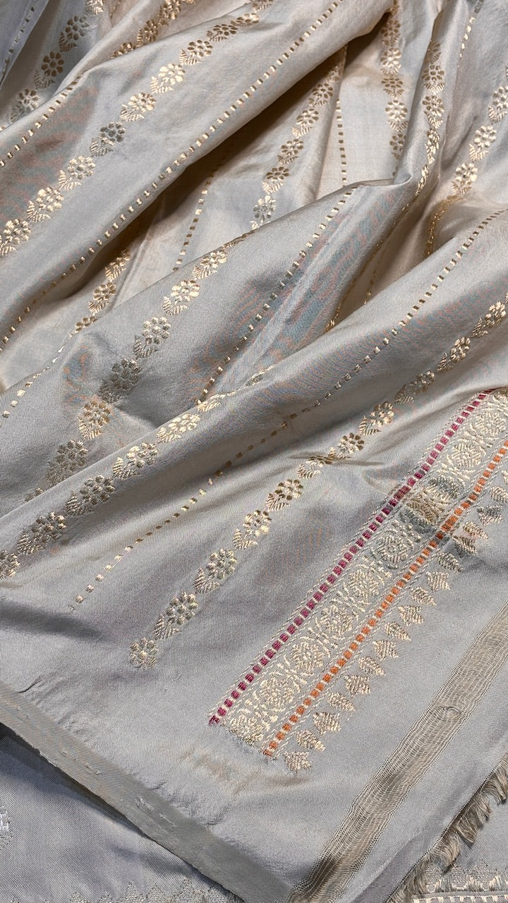 Ivory Pure Banarasi Ektara Silk Handwoven Saree