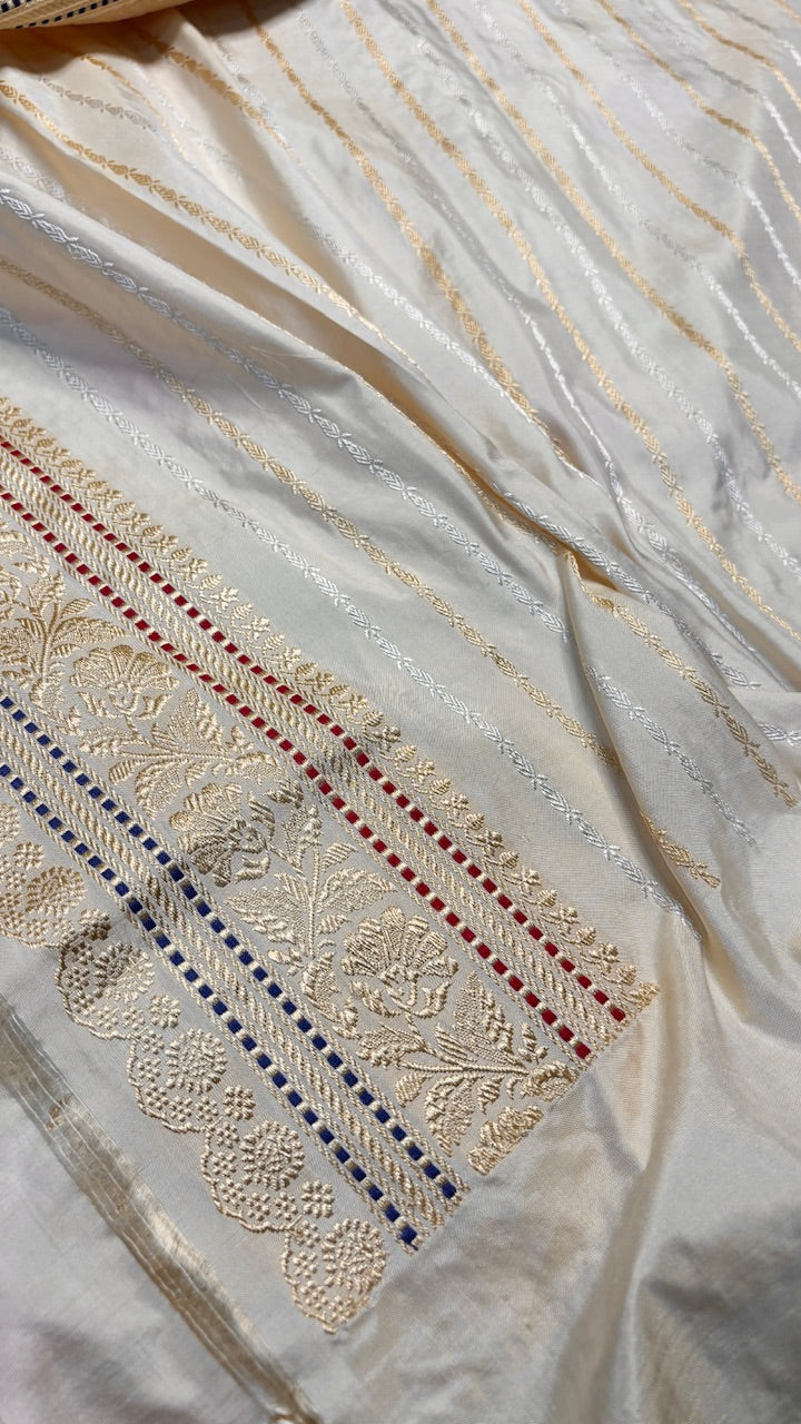 Ivory Pure Banarasi Rangkaat Katan Silk Saree