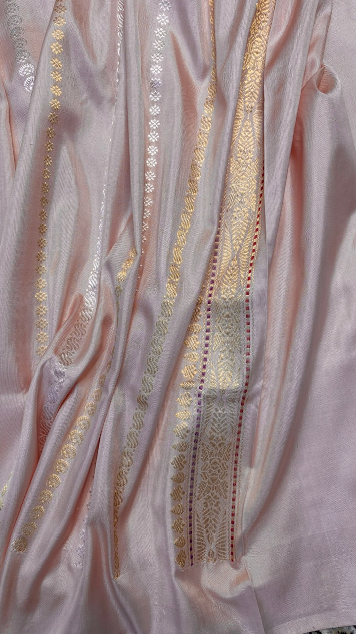 Baby Pink Pure Banarasi Ektara Silk Handwoven Saree