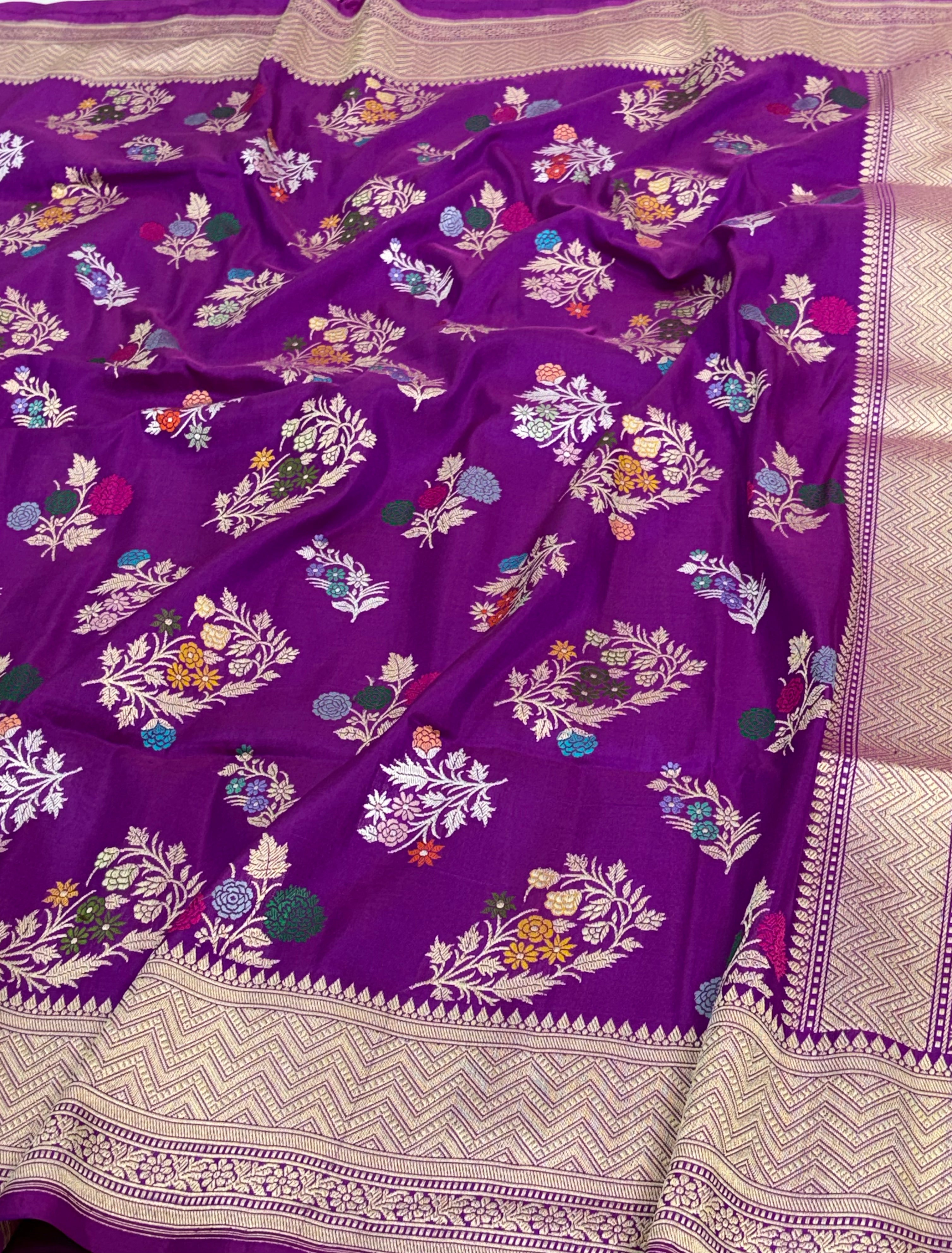 Royal Purple Katan Silk Meenakari Buta Jaal Banarasi Saree