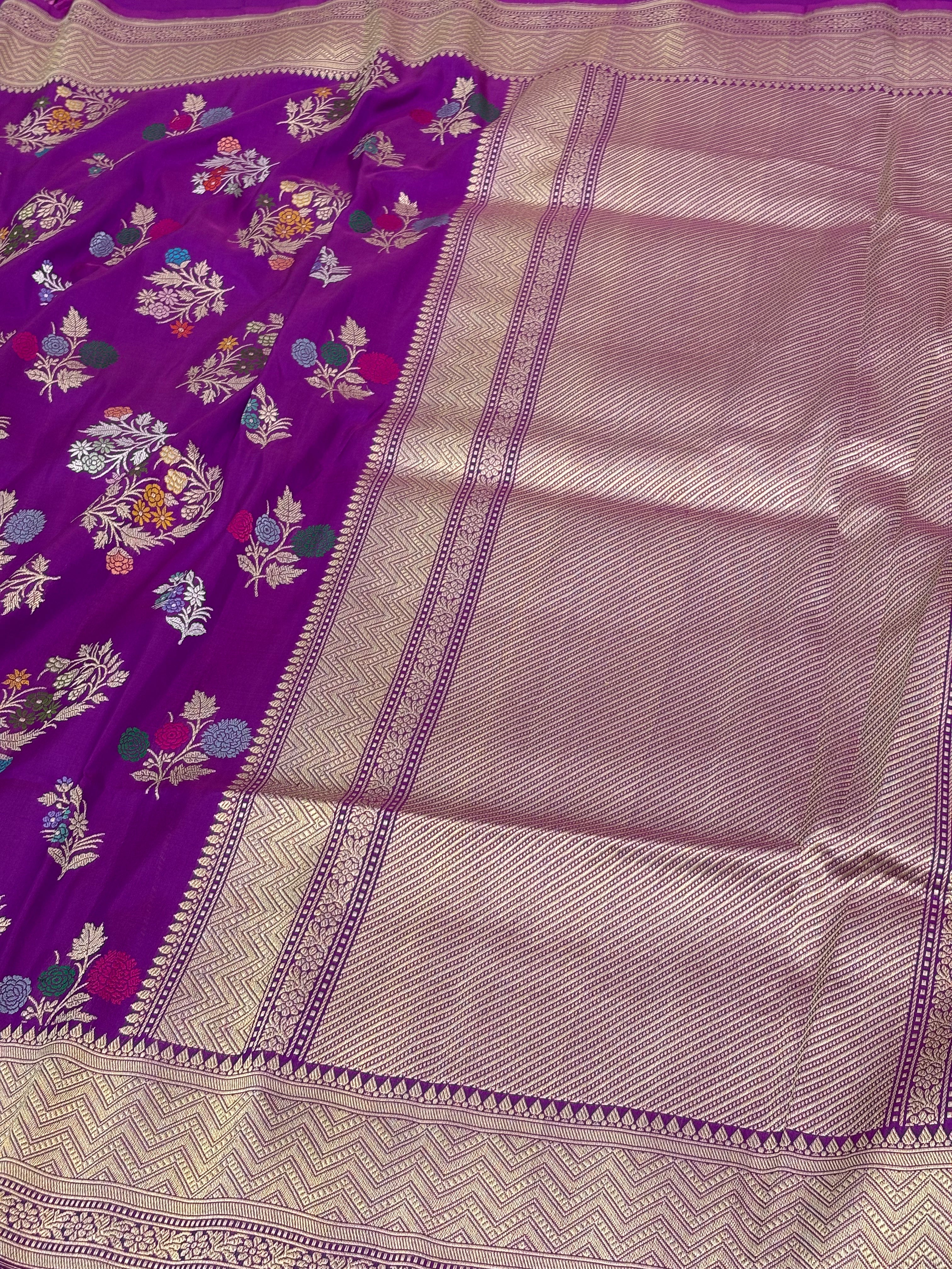 Royal Purple Katan Silk Meenakari Buta Jaal Banarasi Saree