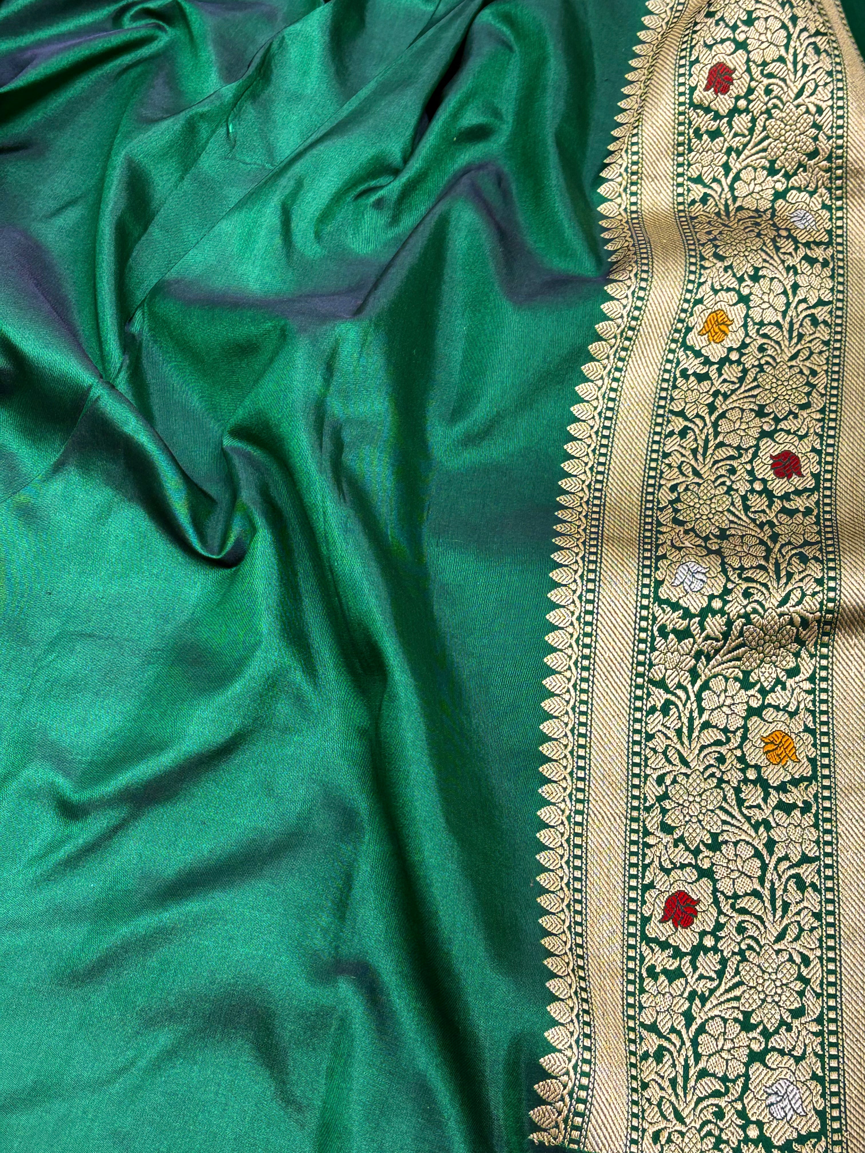 Green Banarasi Pure Katan Silk Meenakari Jaal Weaving Saree