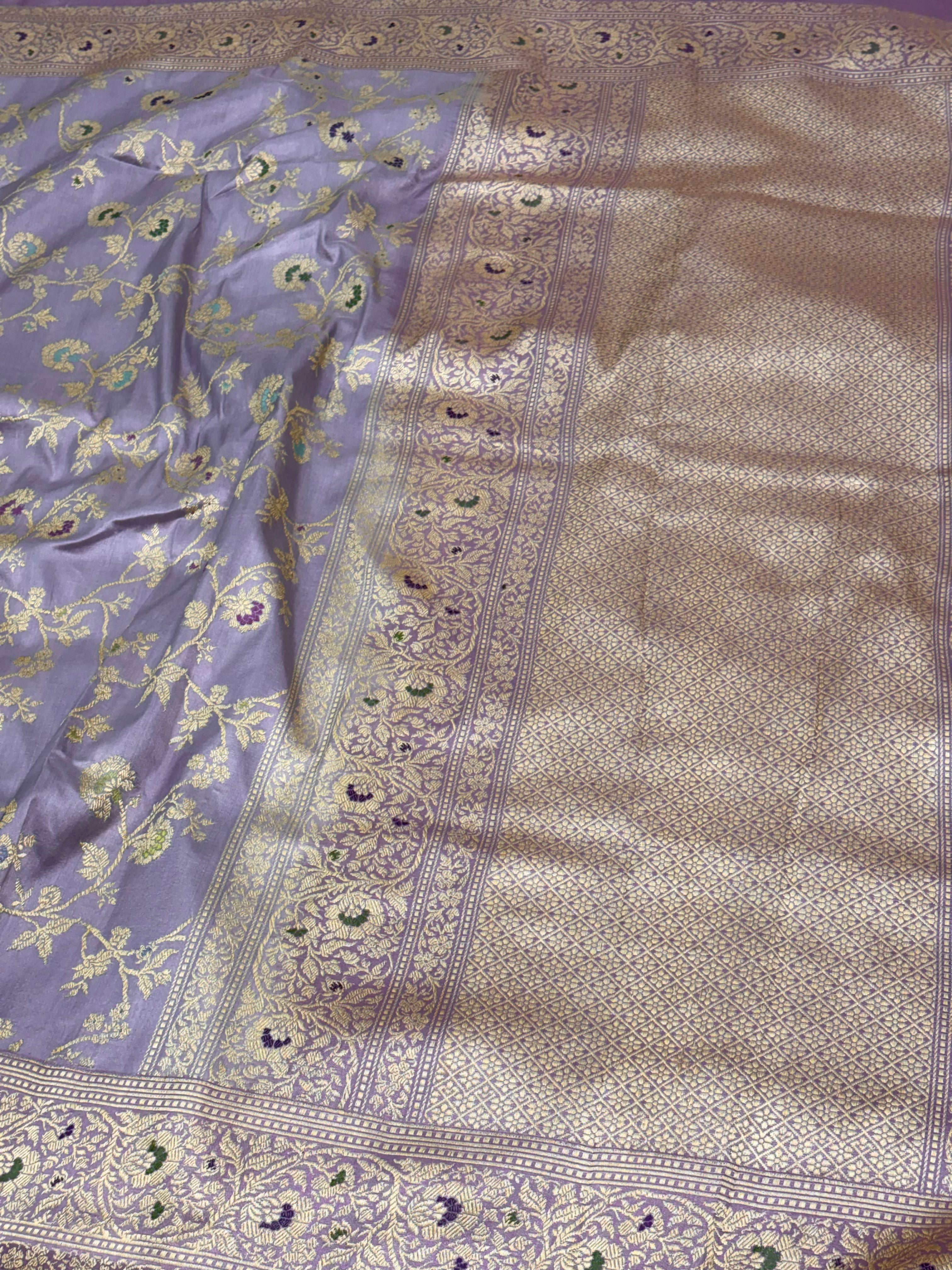 Lilac Banarasi Pure Katan Silk Meenakari Jaal Weaving Saree