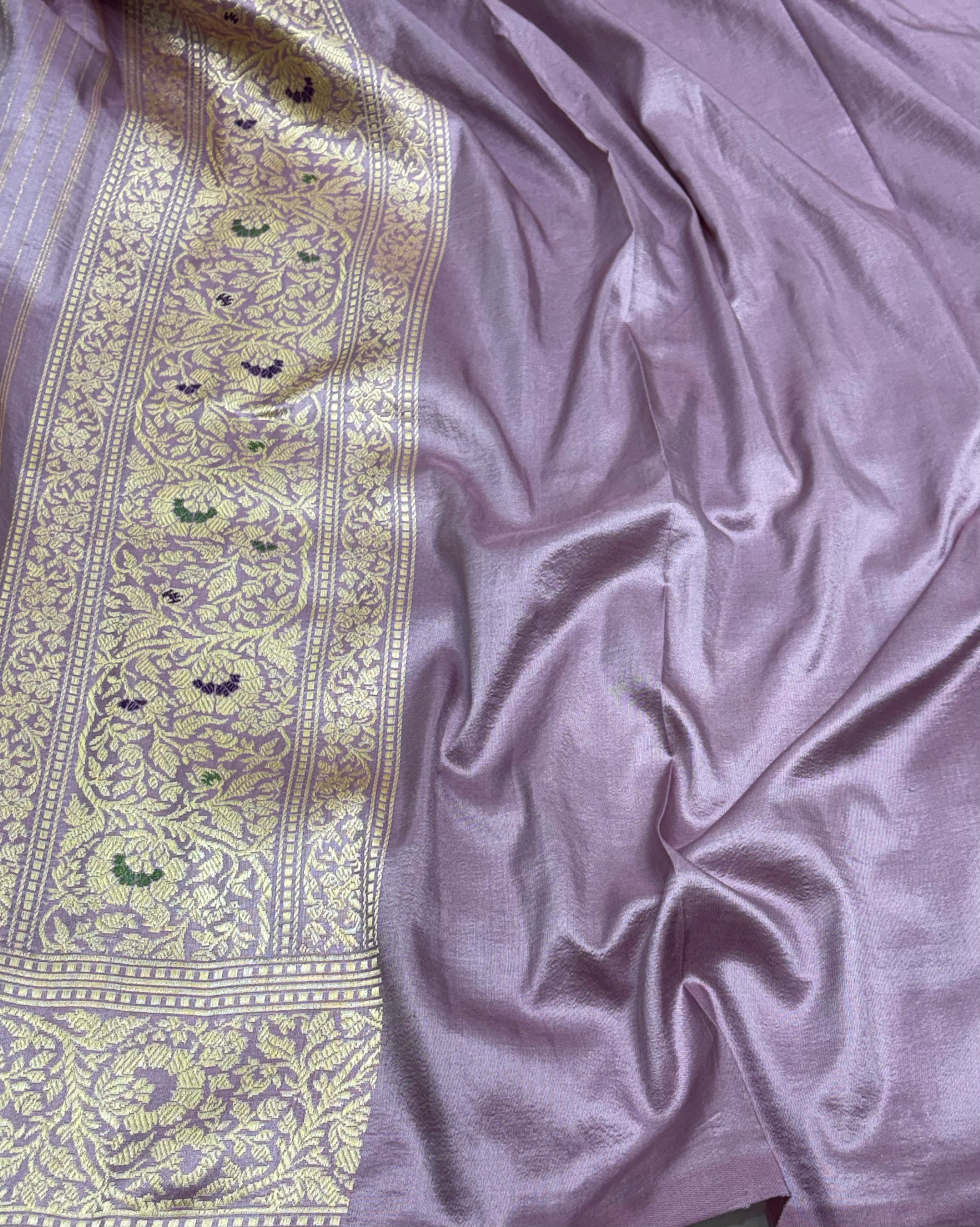 Lilac Banarasi Pure Katan Silk Meenakari Jaal Weaving Saree