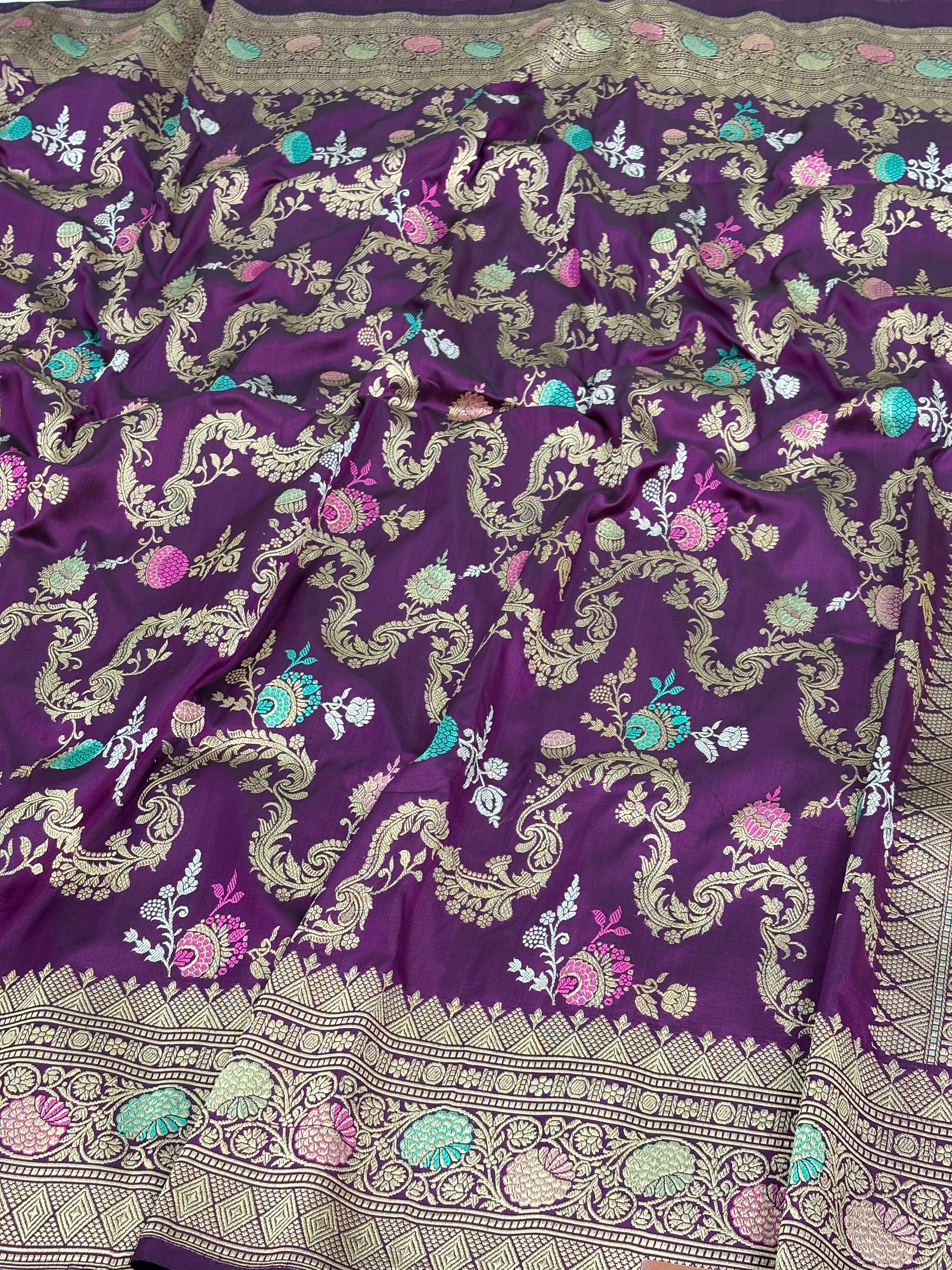 Traditional Purple Banarasi Meenakari Jaal Weaving Pure Katan Silk Saree