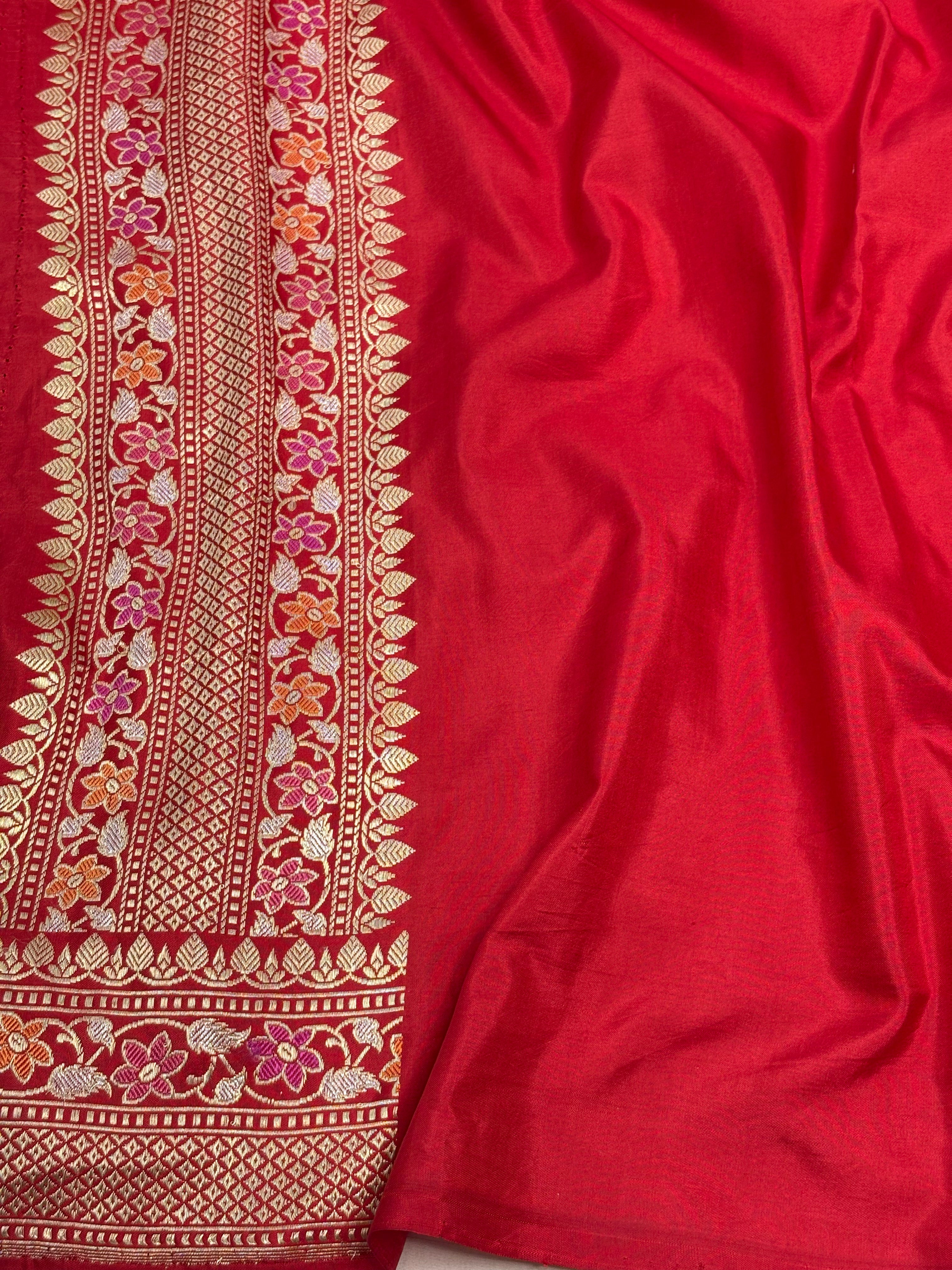 Vintage Traditional Red Banarasi Rupa Sona Jaal Saree