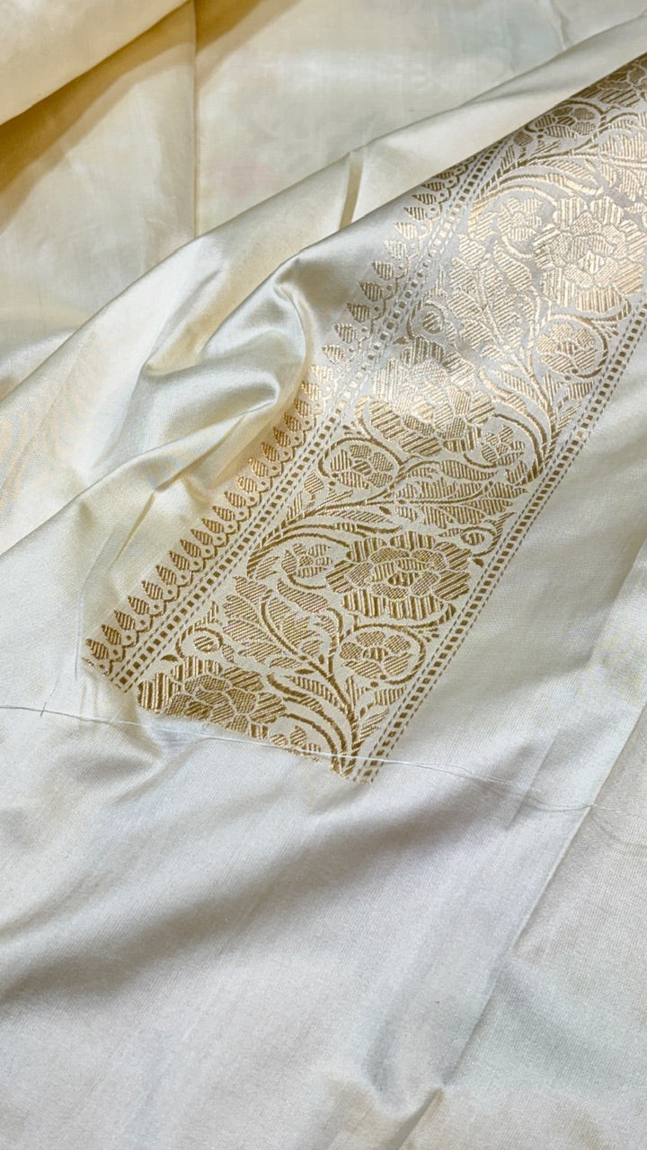White Pure Banarasi Katan Silk Handloom Saree
