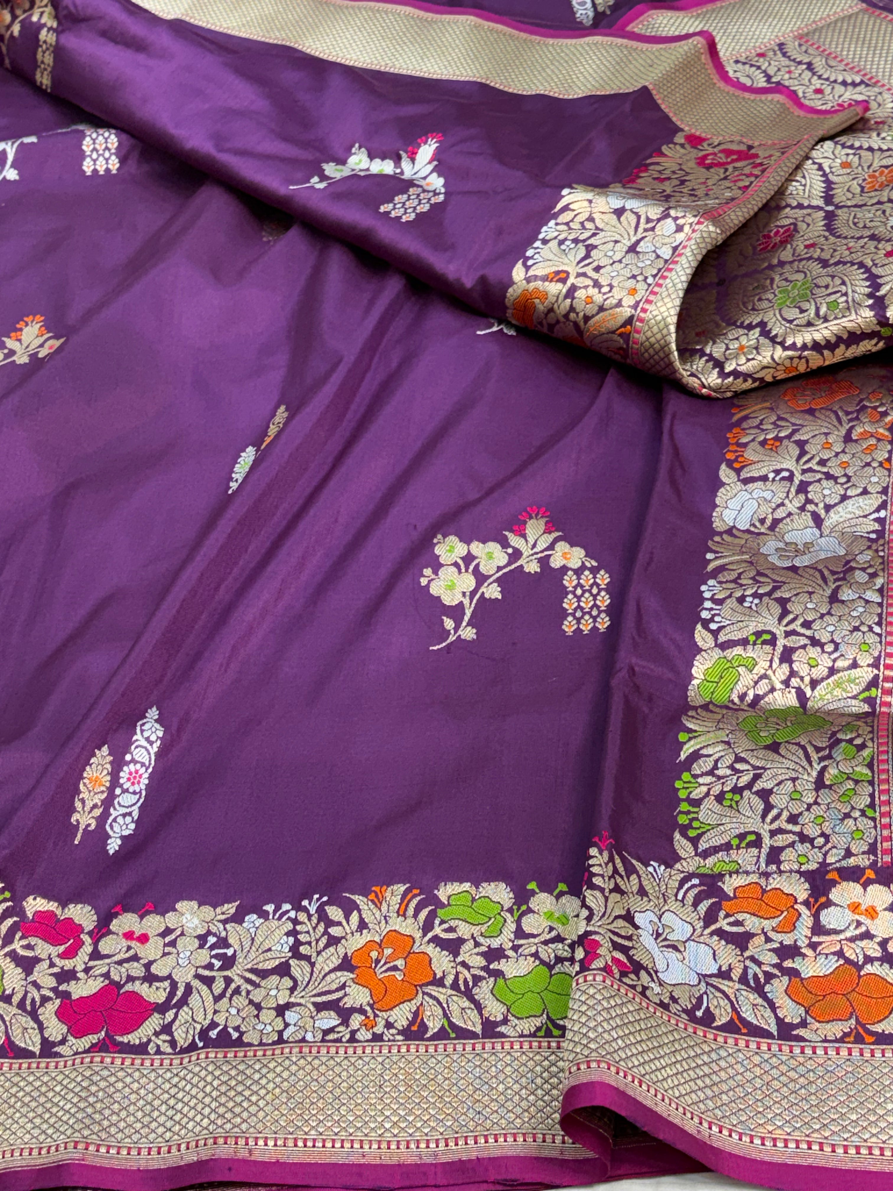 Purple Banarasi Handwoven Pure Katan Silk Saree with Rich Meenakari Border and Pallu