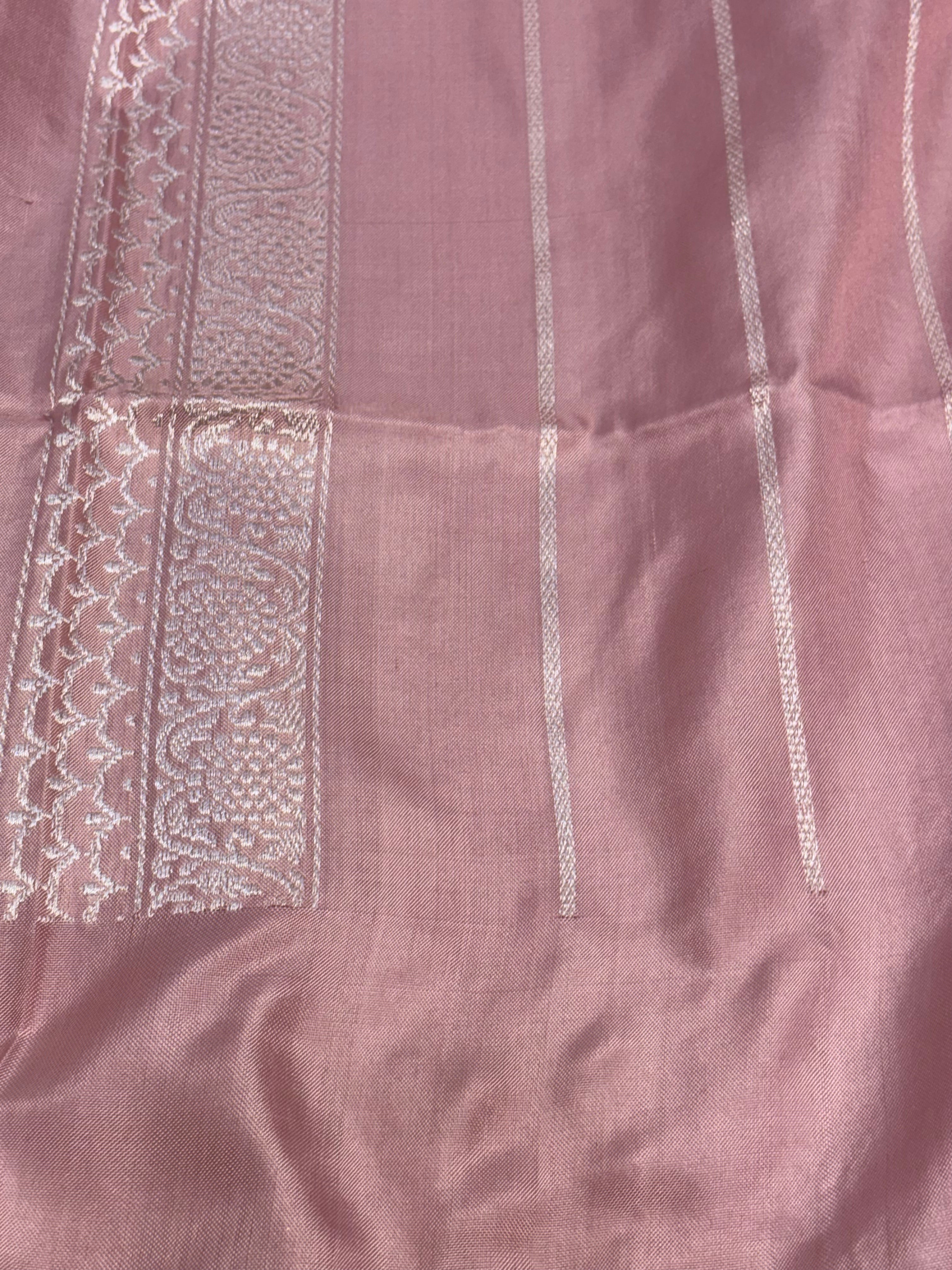 Baby Pink Handloom Pure Katan Silk Ektara Weaving Saree