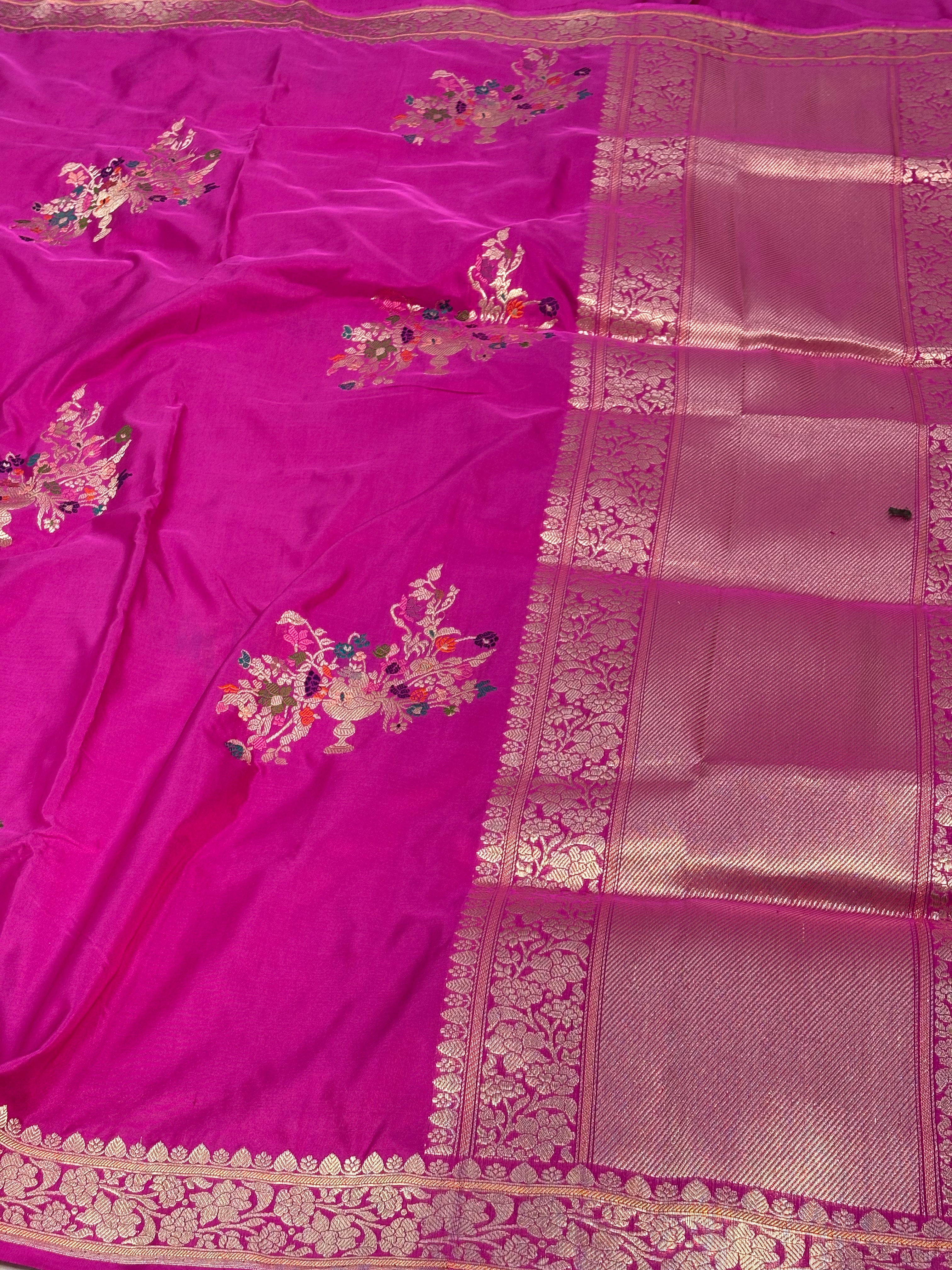 Pink Banarasi Katan Silk Gulfam Buta Meenakari Saree