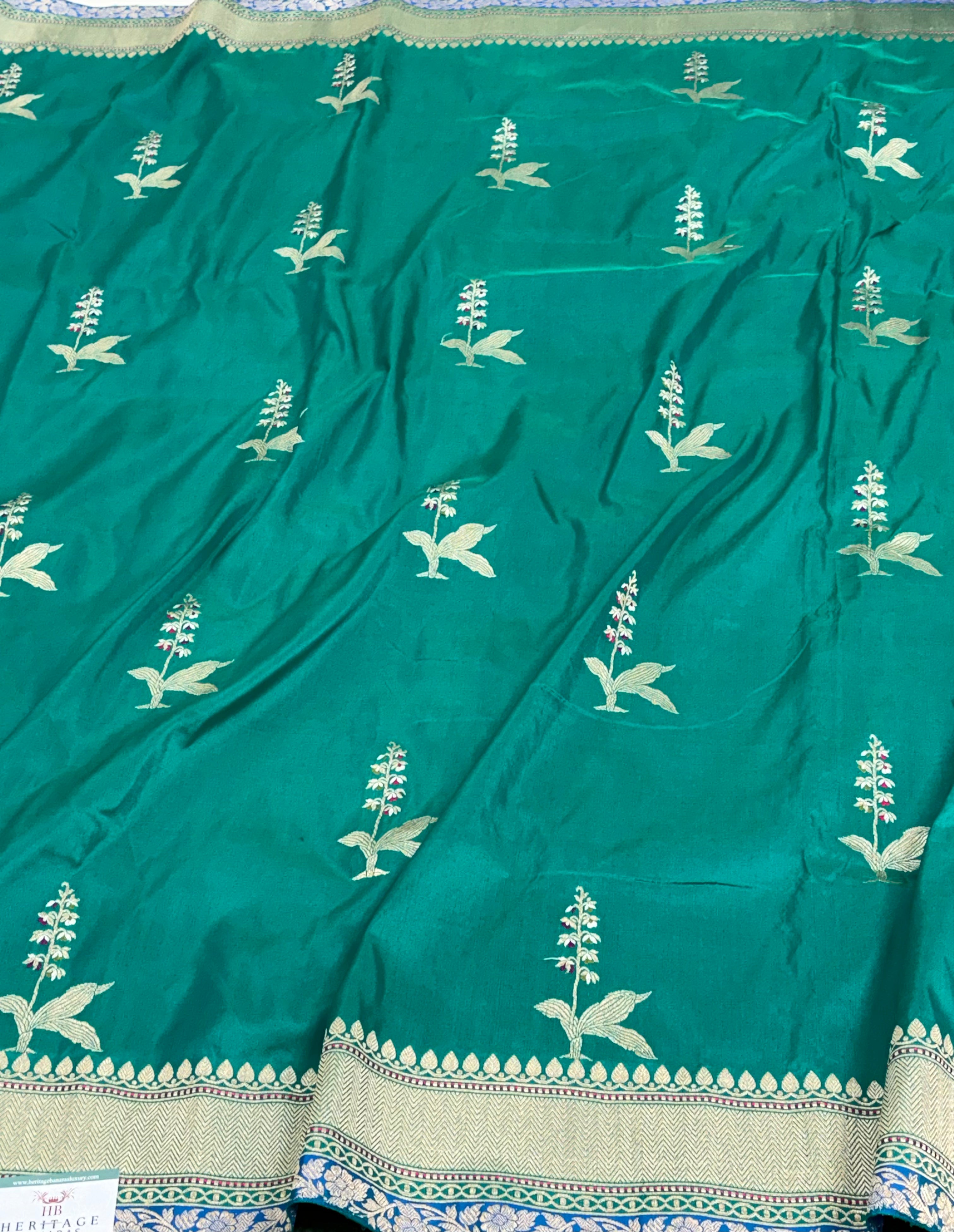 Rama Green Banarasi Pure Katan Silk Saree