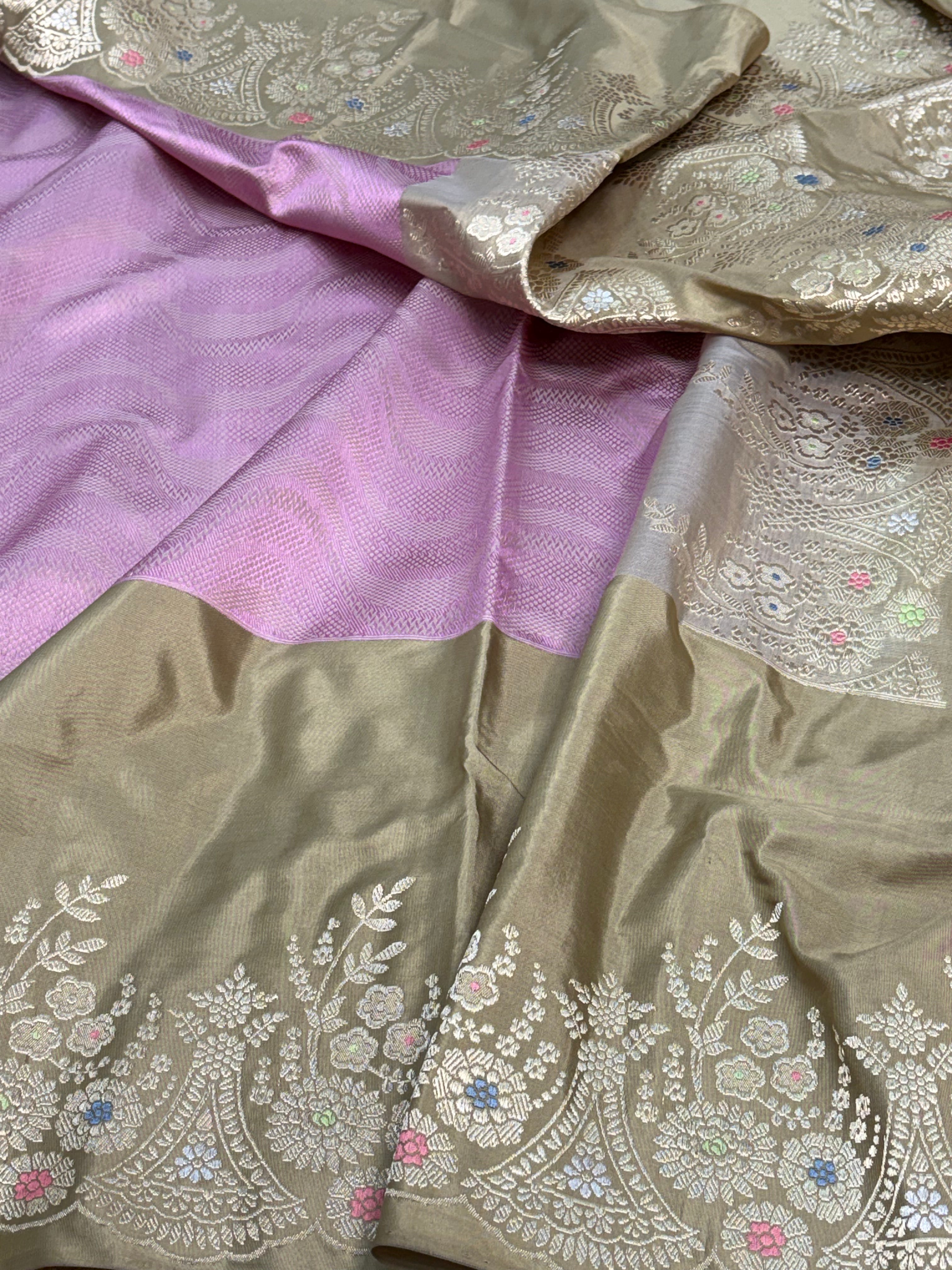 Pink Handwoven Modern Banarasi Pink Brocade Saree with Meenakari Border
