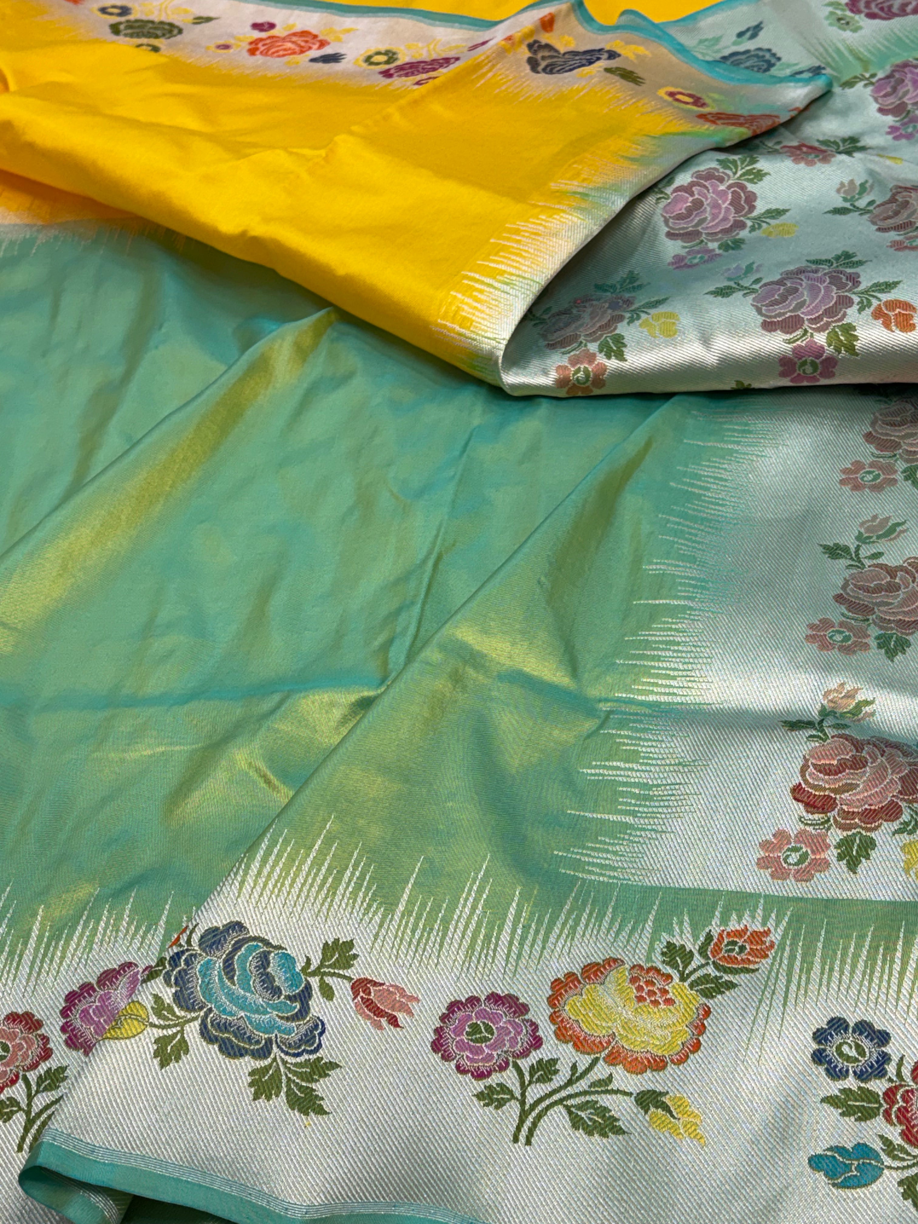 Handwoven Dual Colour Banarasi Saree with Meenakari Gulab Buta Border