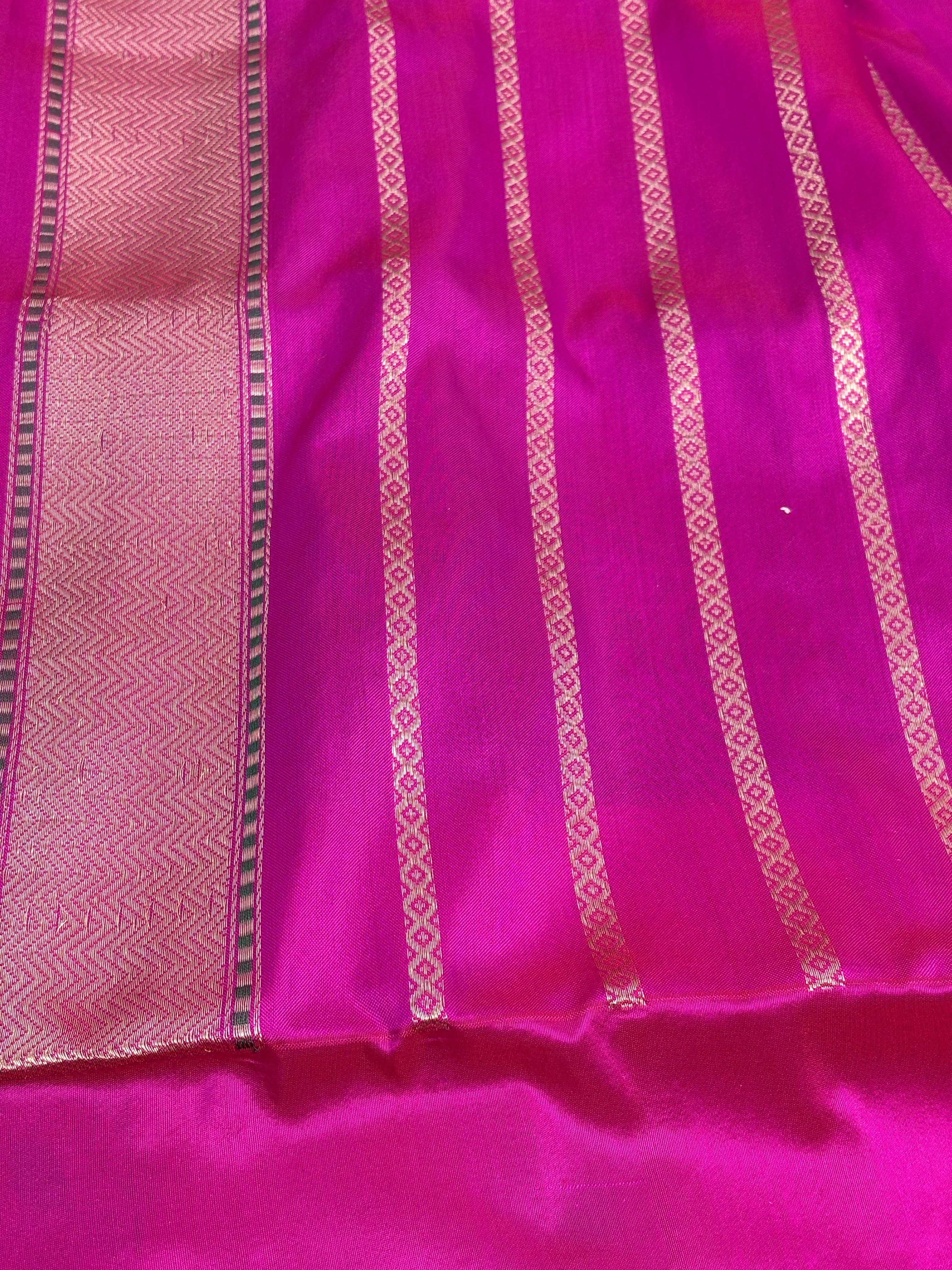 Royal Blue Handwoven Banarasi Rupa Sona Saree with Pink Kadhiyal Meenakari Border