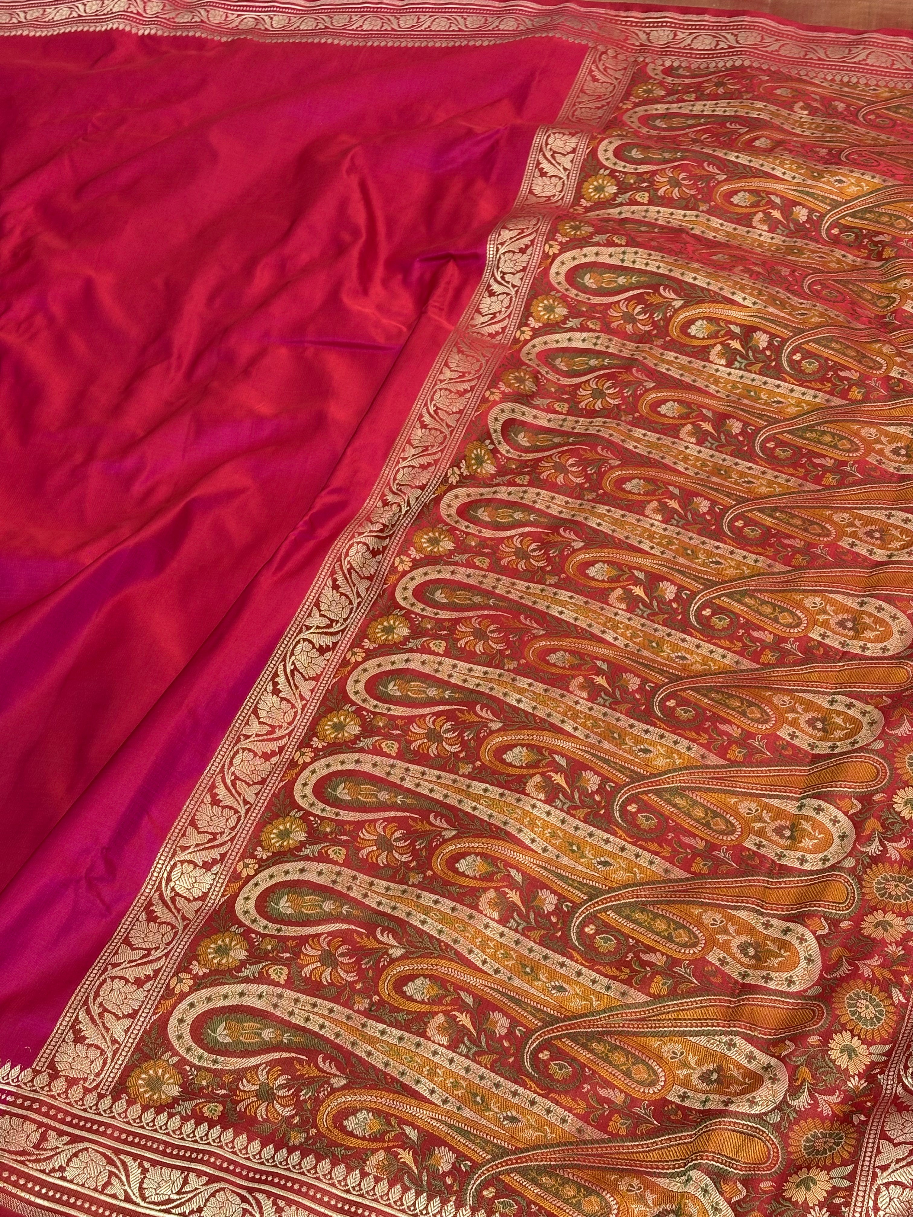 Rani Pink Handwoven Banarasi Satin Silk Saree with Pashmina Pallu