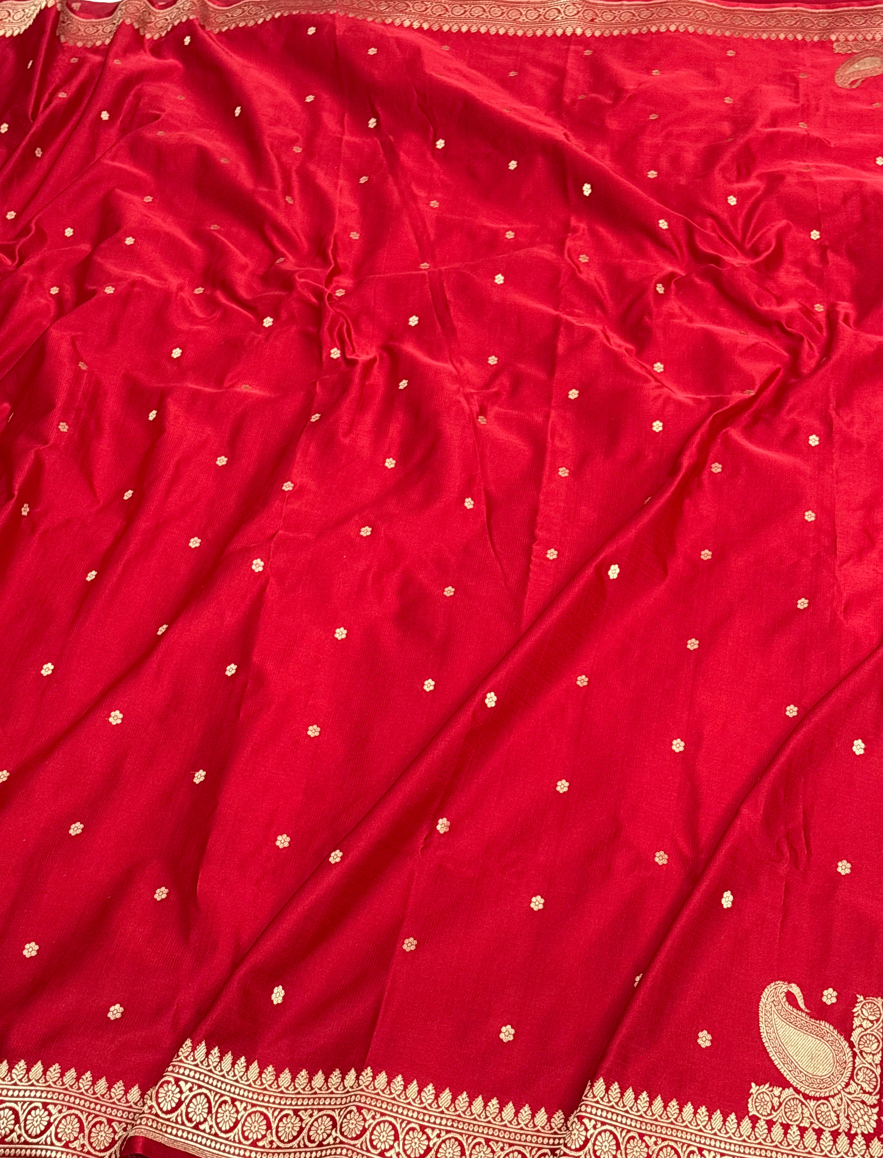 Ruby Red Banarasi Satin Silk Saree