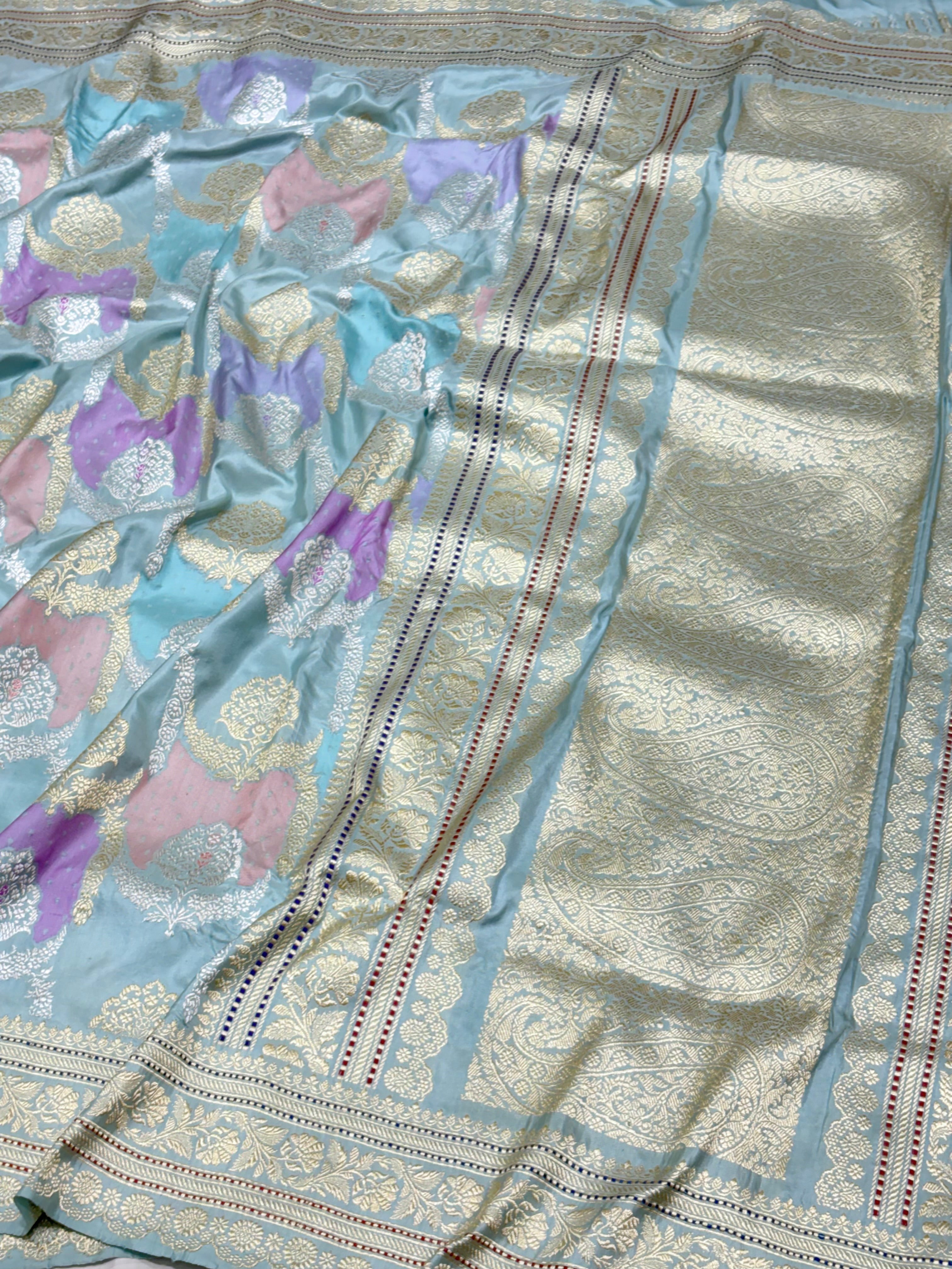 Ice Blue Banarasi Pure Katan Silk Rangkaat Handwoven Saree