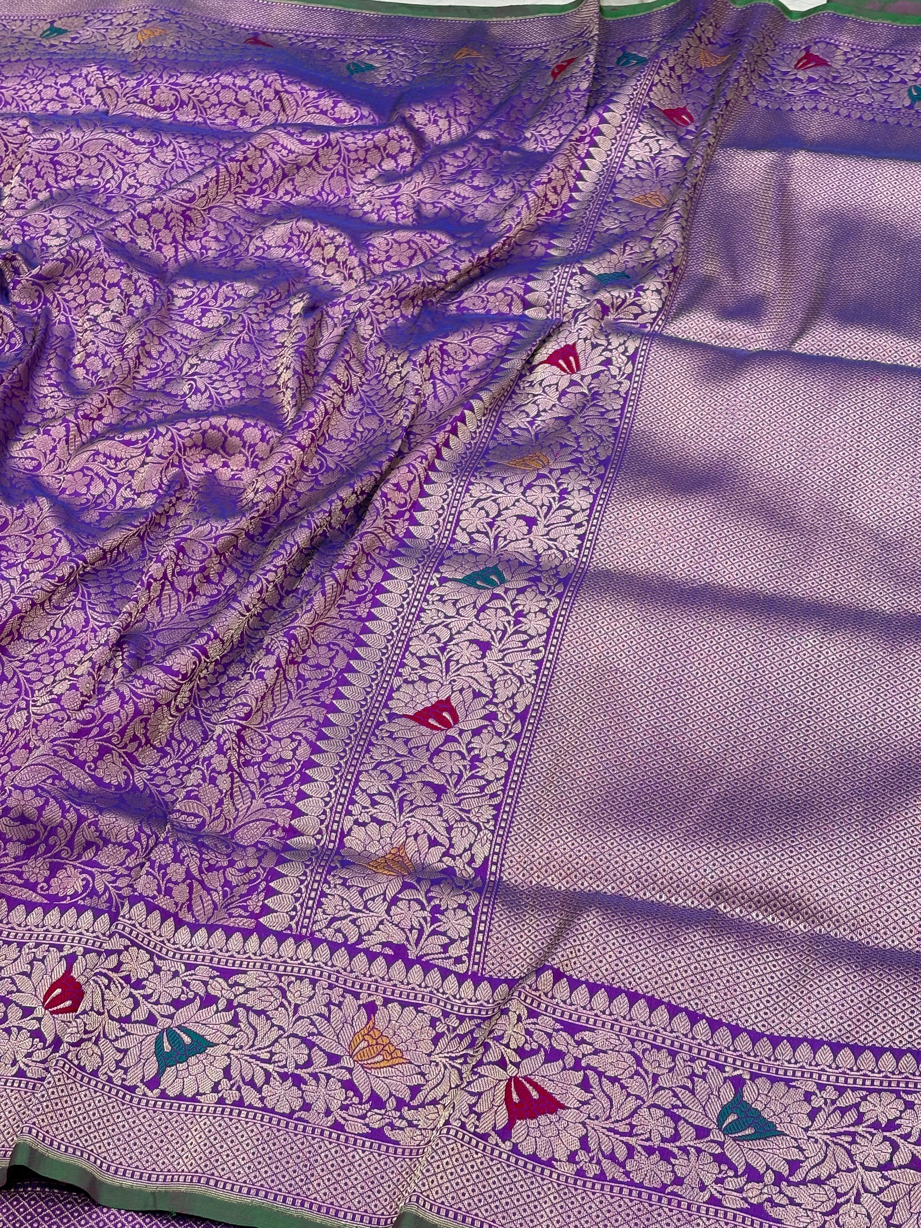 Purple Banarasi Katan Brocade Handloom Silk Saree