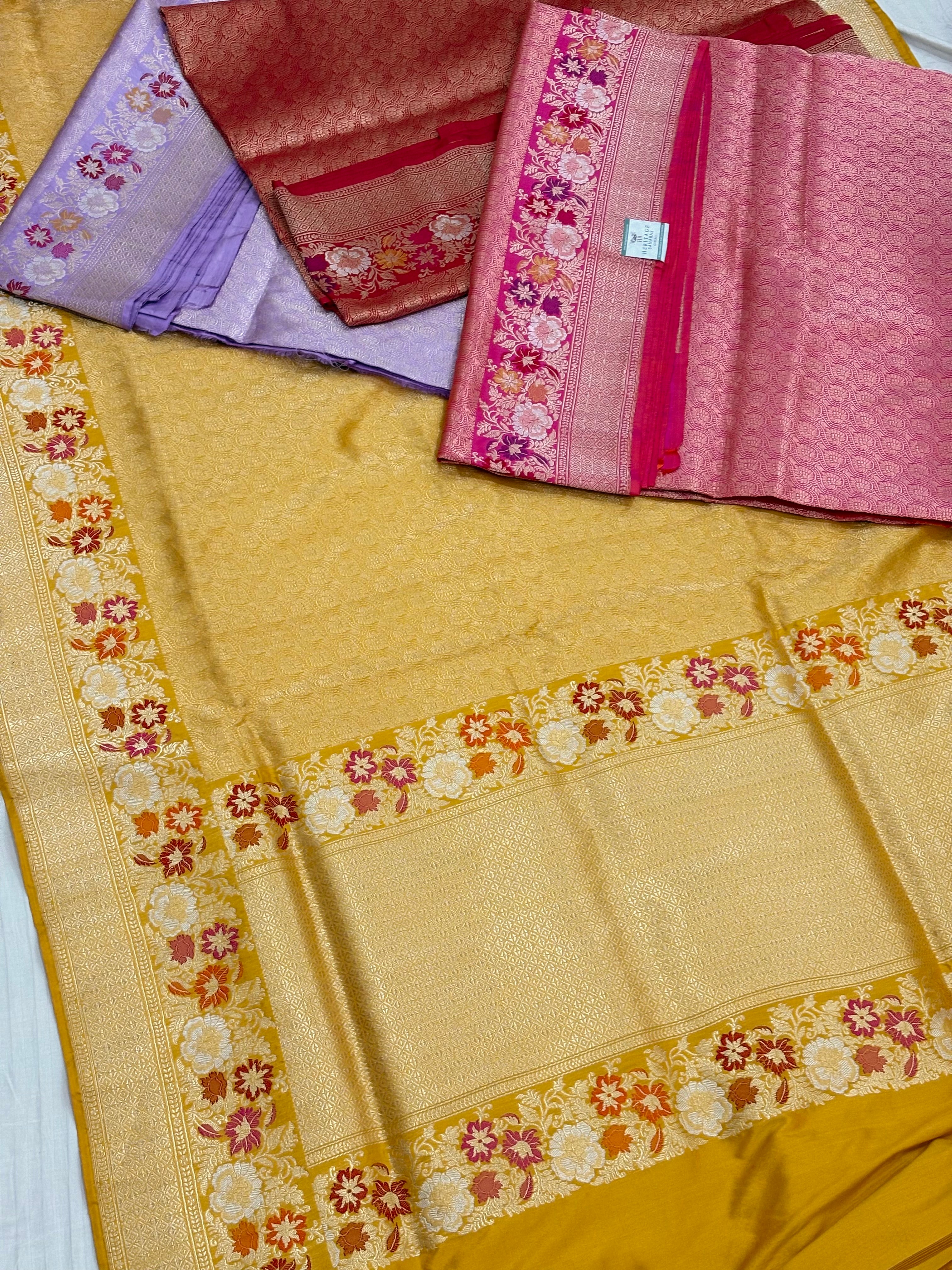 Yellow Banarasi Katan Brocade Handloom Silk Saree