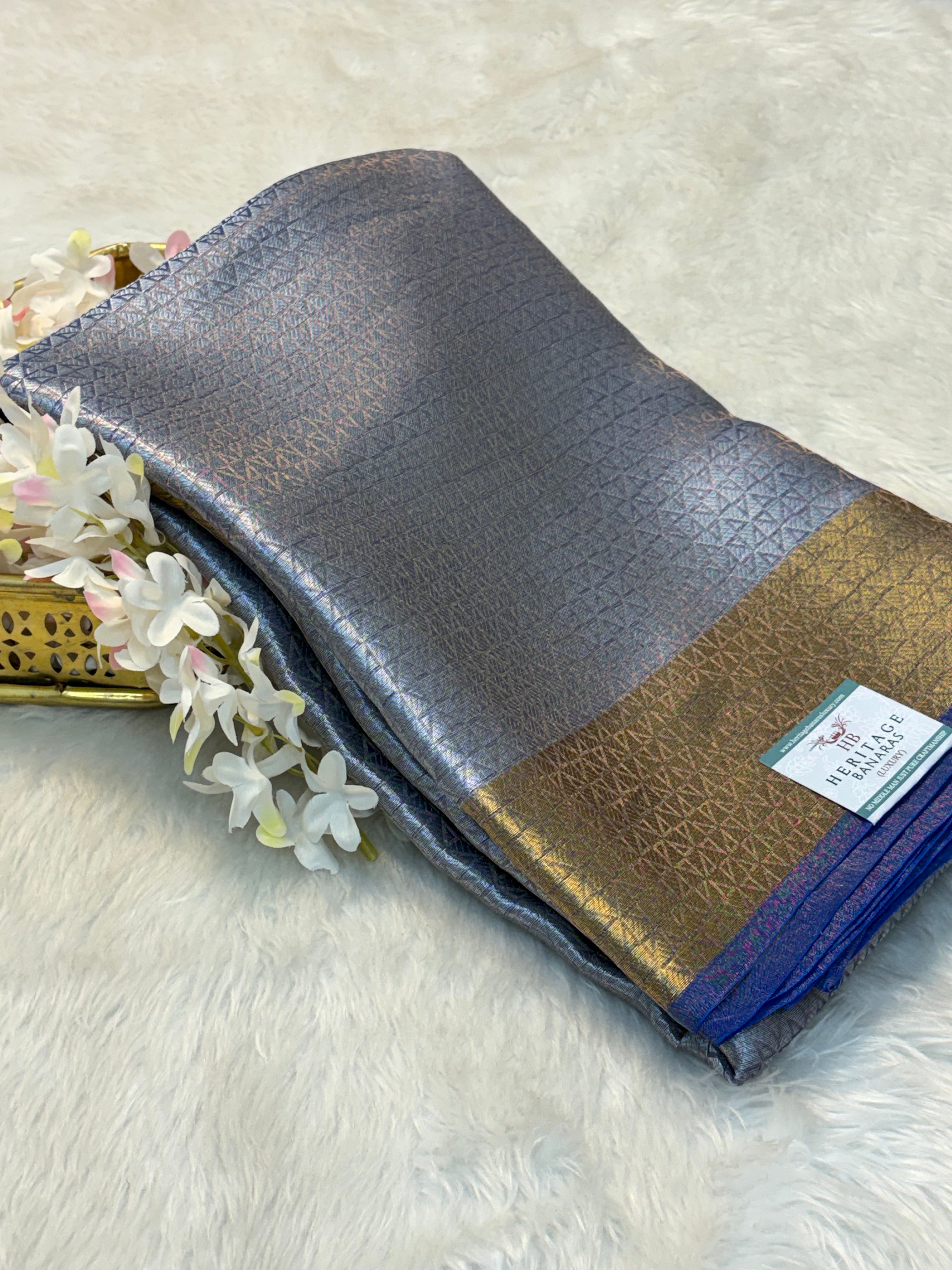 Royal Blue Handloom Tissue Banarasi Brocade Saree