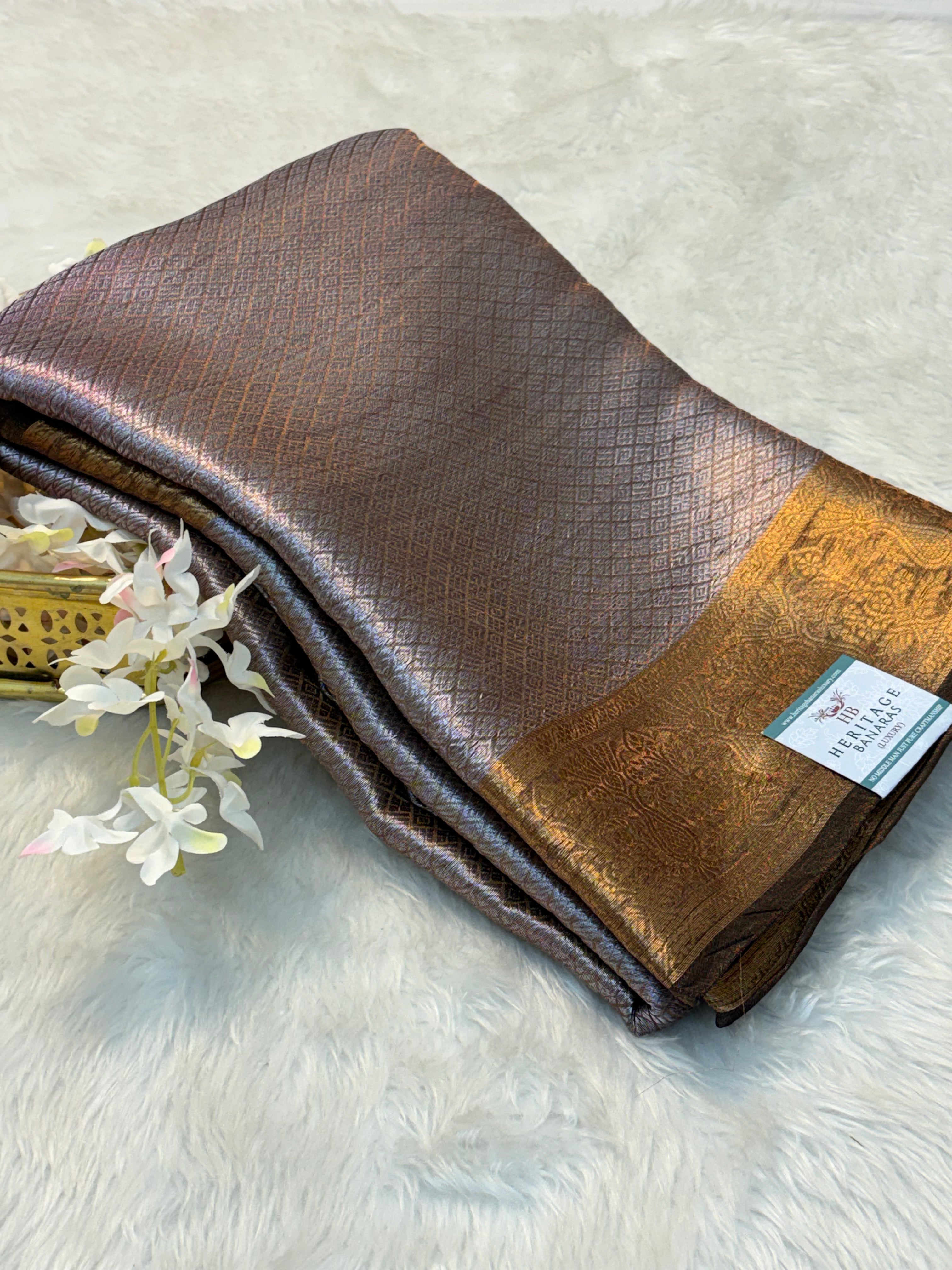 Brown Handloom Tissue Banarasi Brocade Saree