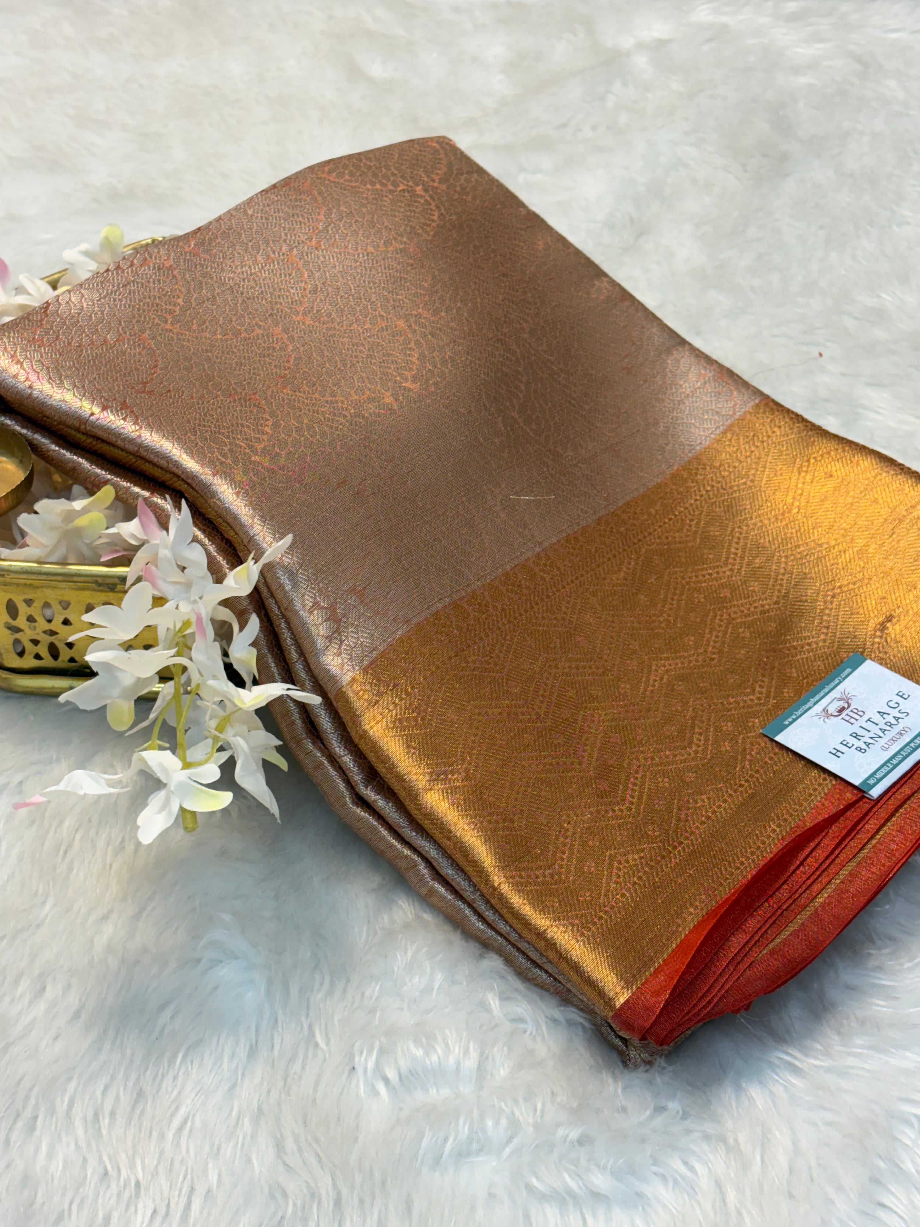Orange Handloom Tissue Banarasi Brocade Saree