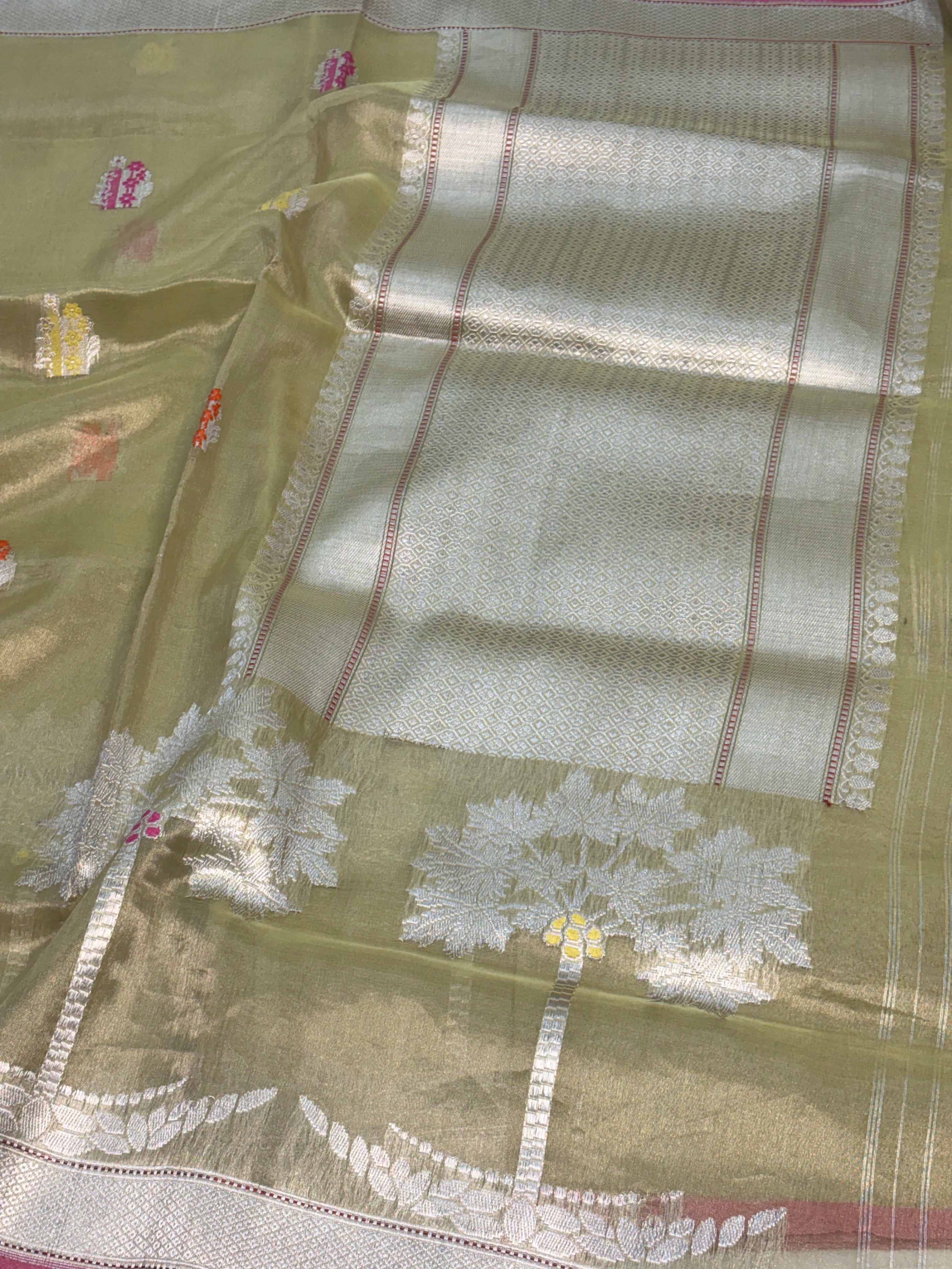 Pista Green Handwoven Banarasi Tissue Saree