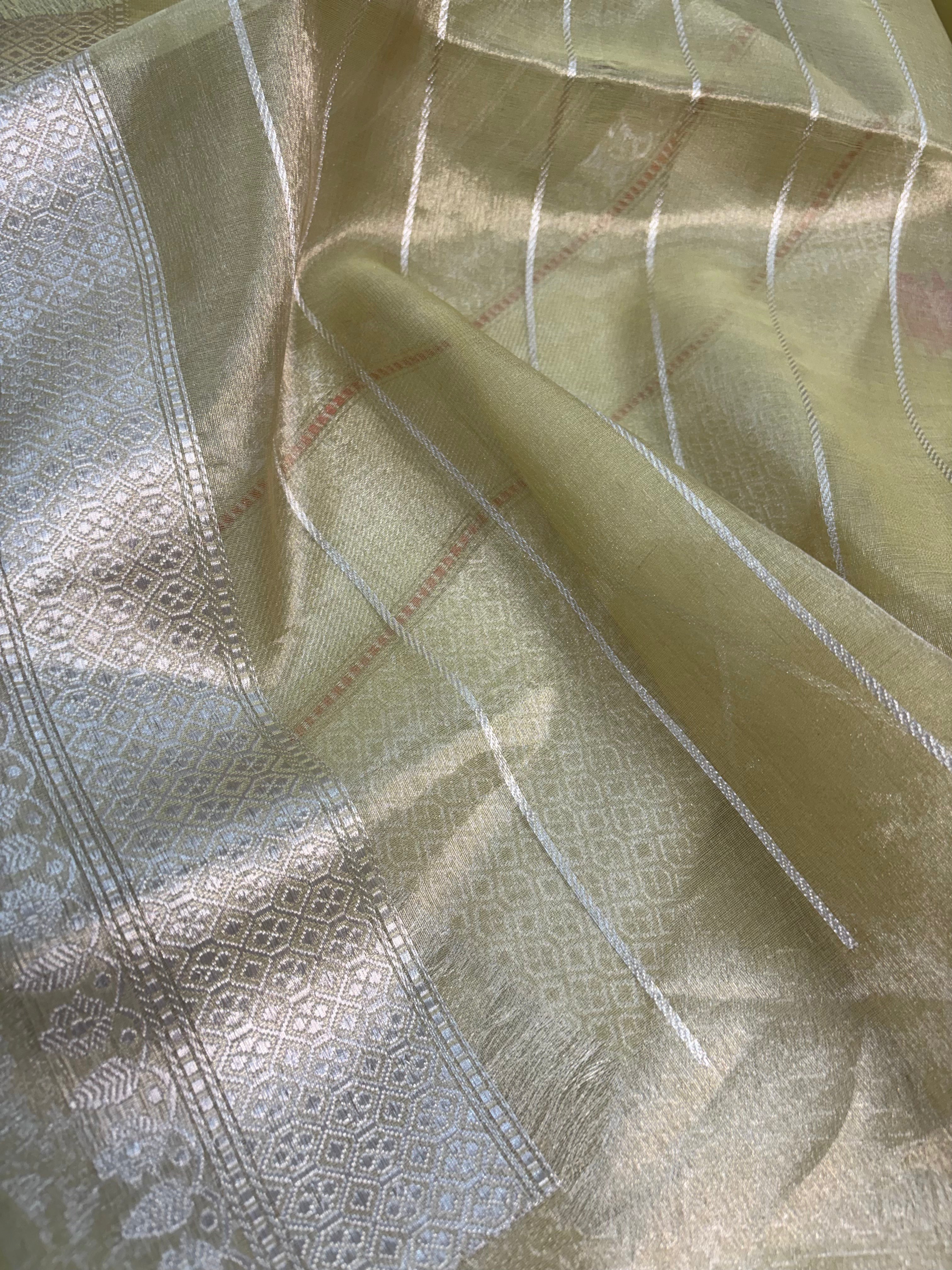 Pista Green Handwoven Banarasi Tissue Saree