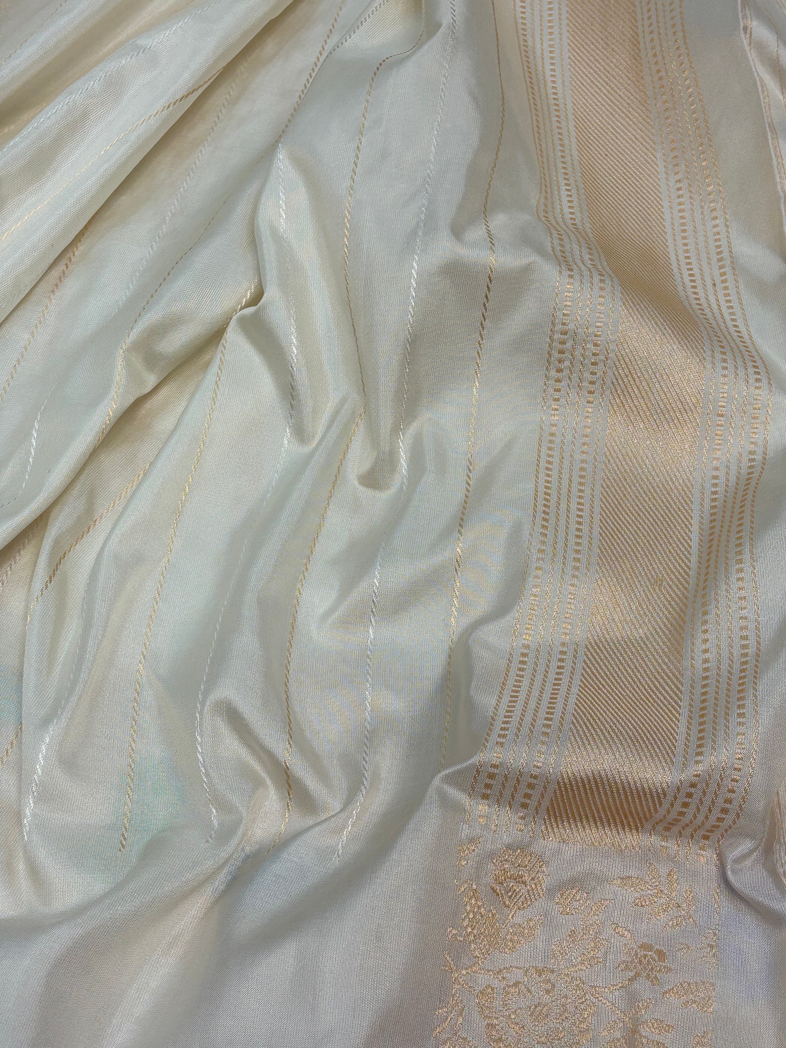 Ivory Handwoven Banarasi Katan Silk Saree