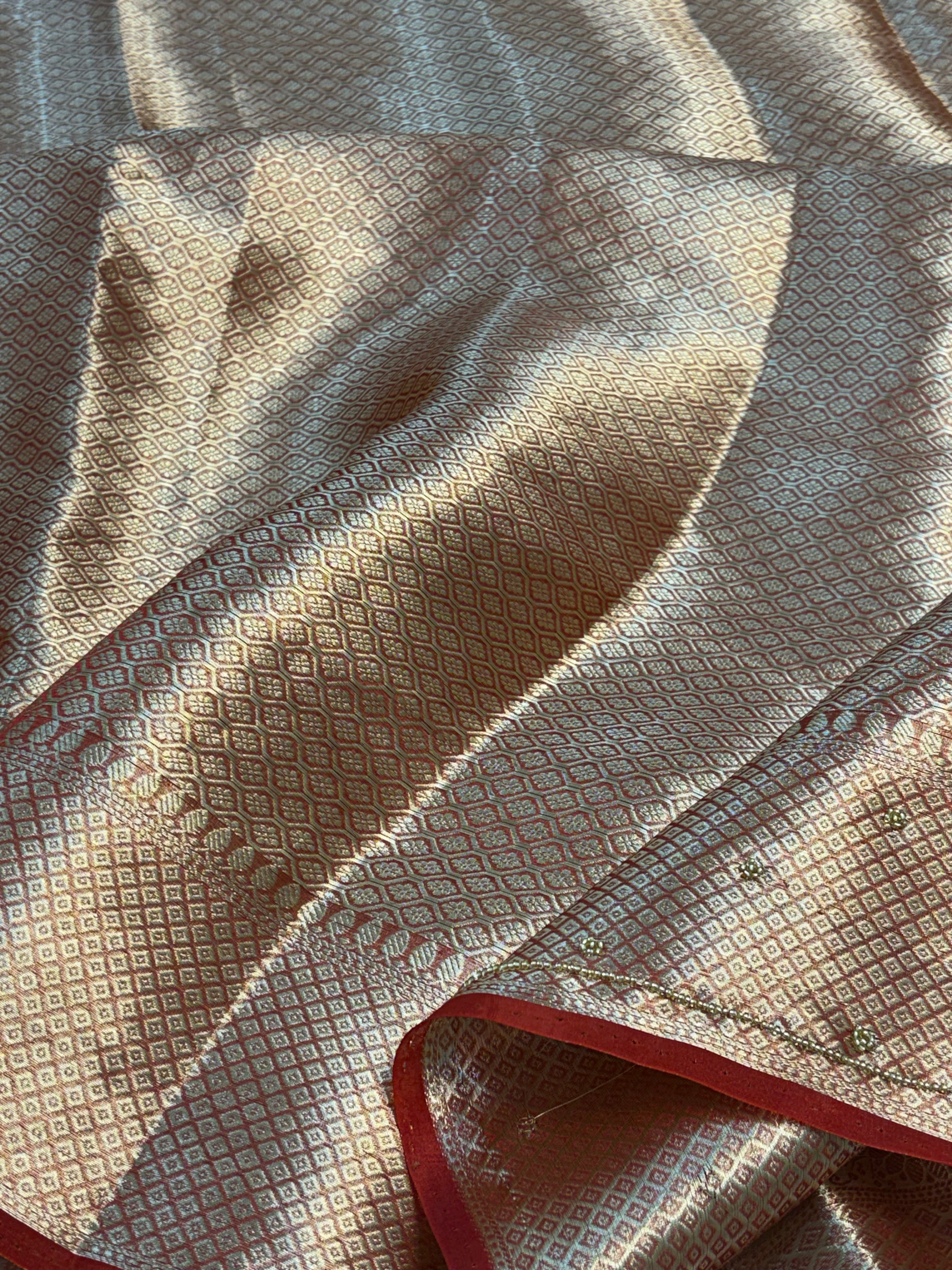 Pure Maroon Handloom Tissue Banarasi Saree