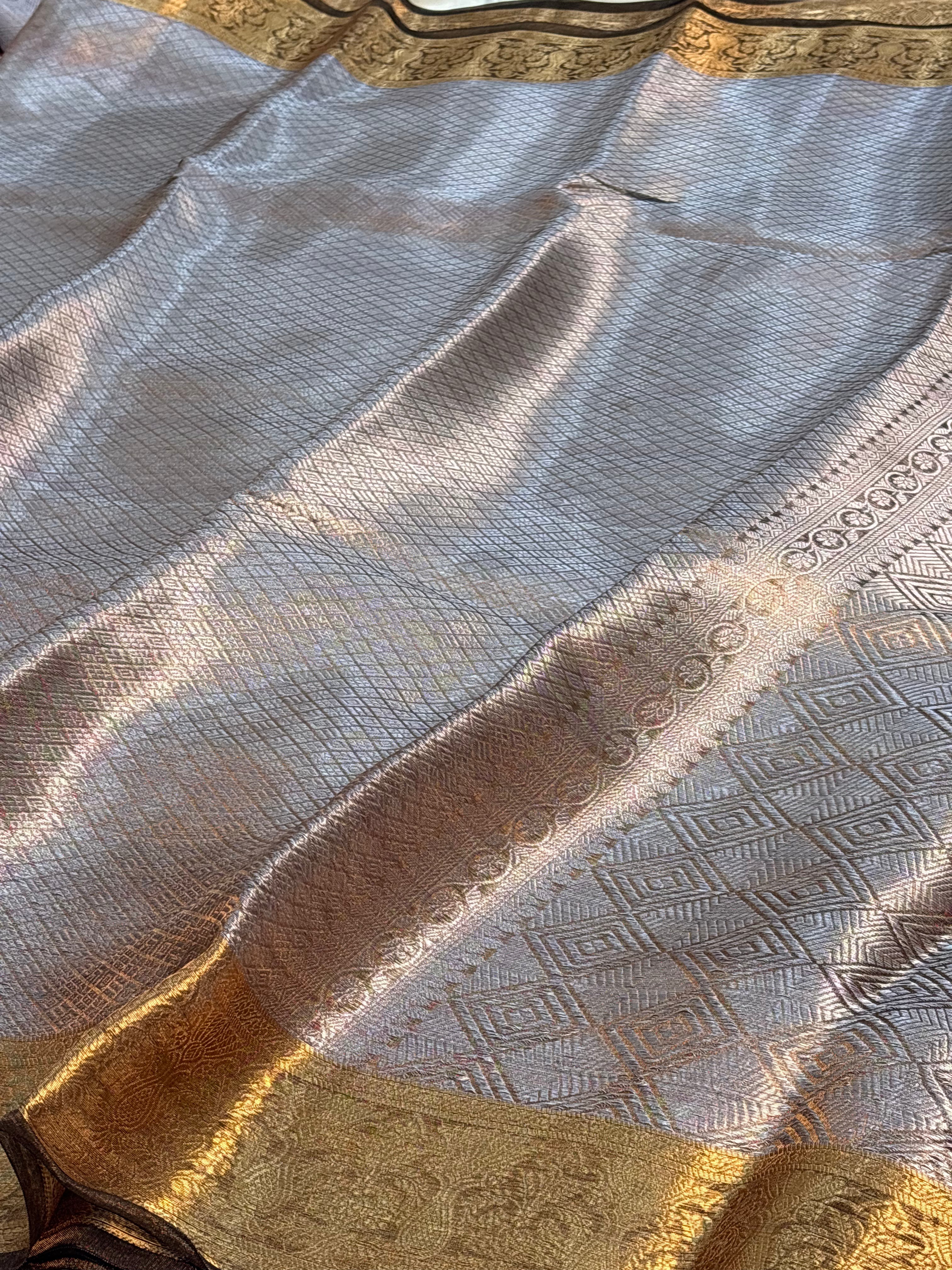 Brown Handloom Tissue Banarasi Brocade Saree