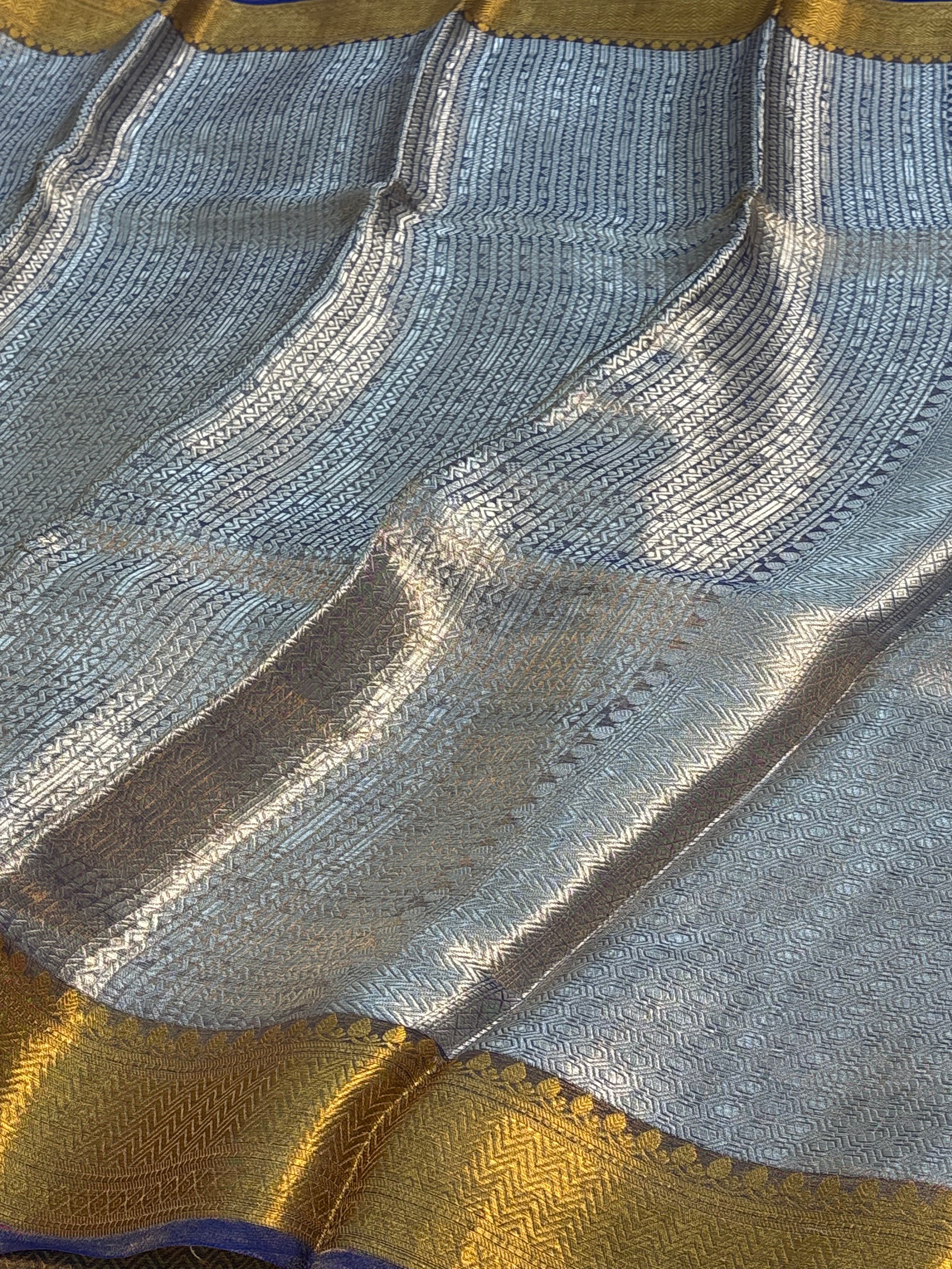 Royal Blue Handloom Tissue Banarasi Brocade Saree