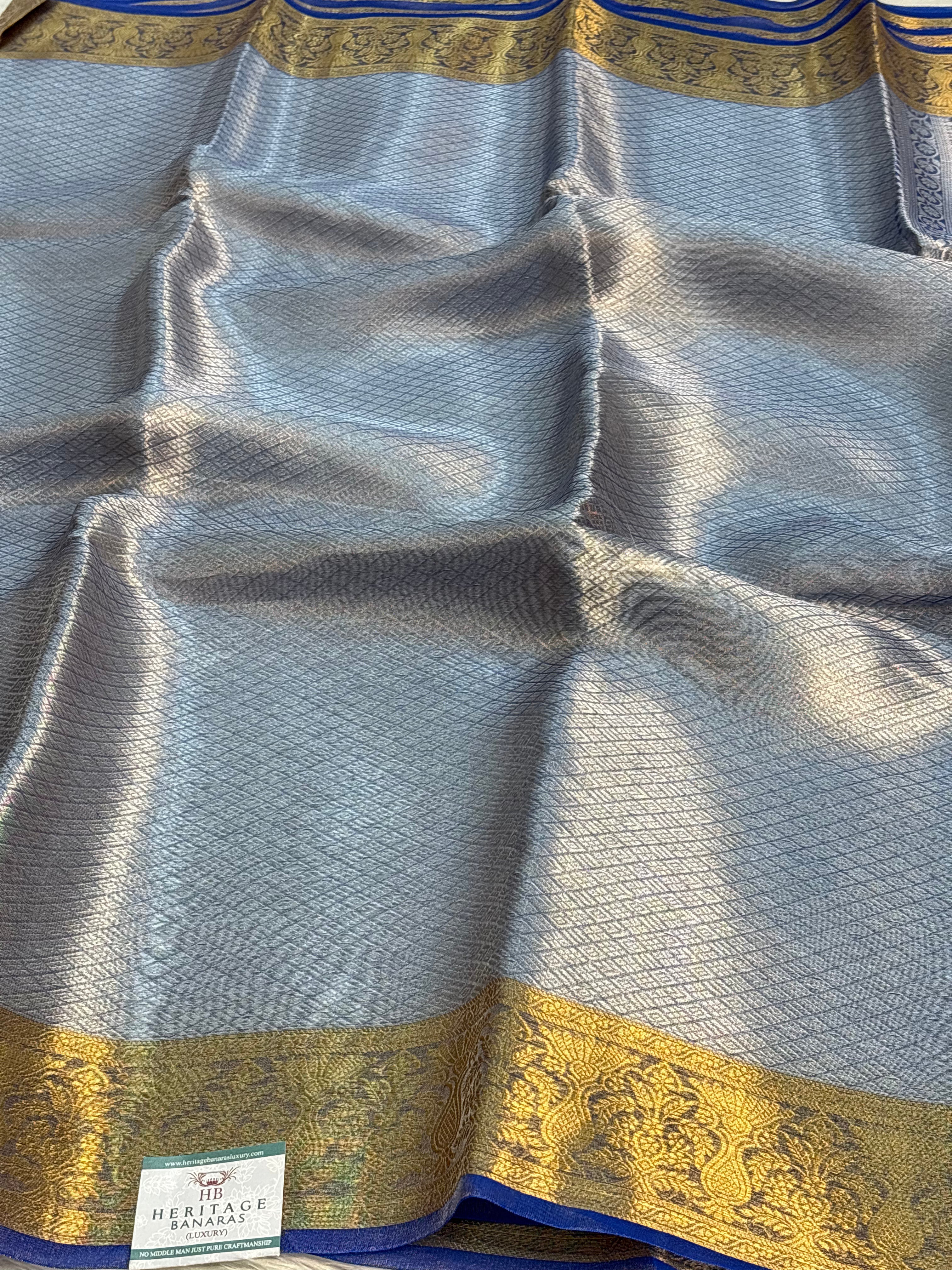 Royal Blue Handloom Tissue Banarasi Brocade Saree